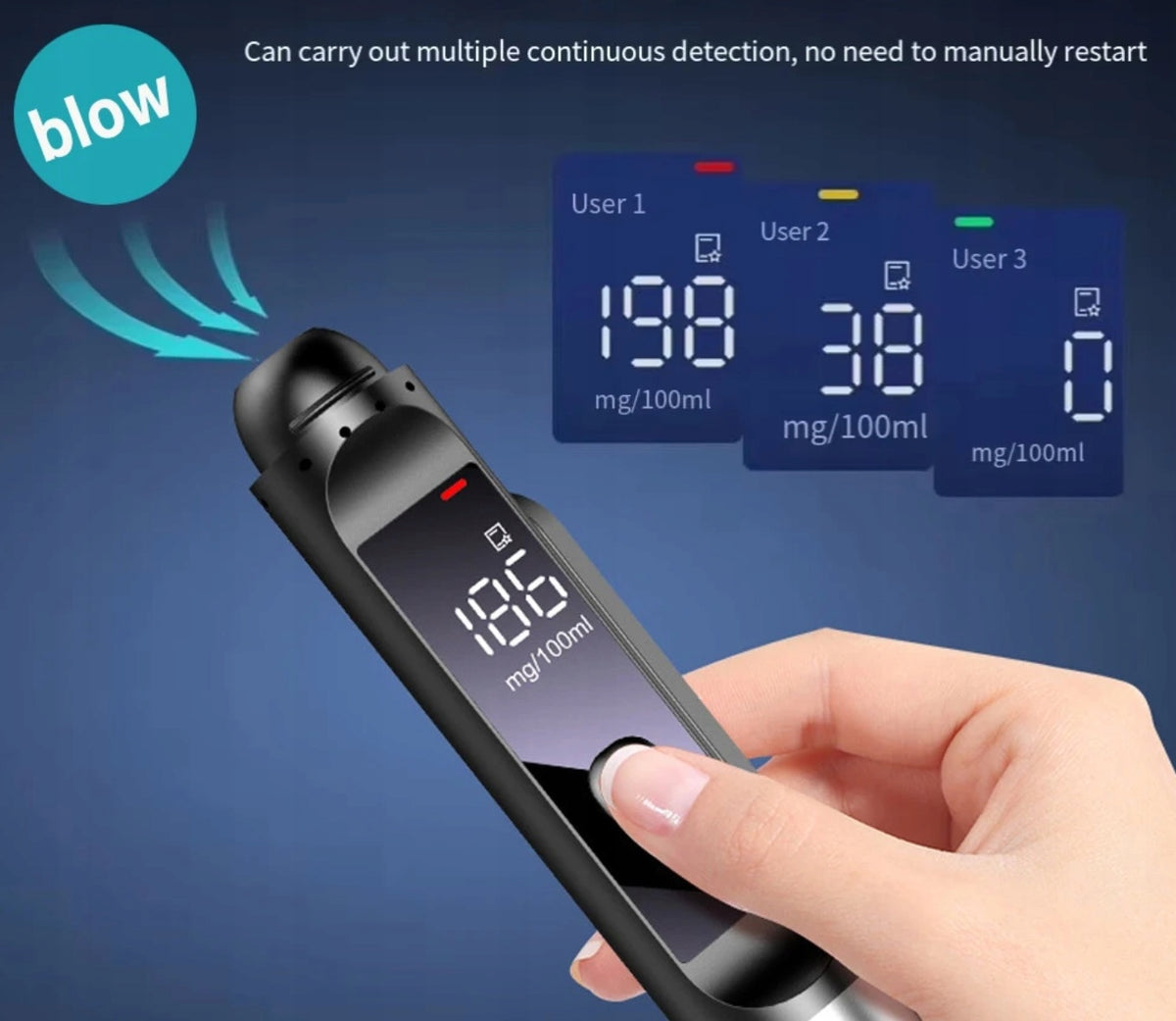 MODERN NON-CONTACT BREATHALYZER MOUTHLESS LED DISPLAY + HAMMER v2.0 Packaging status original