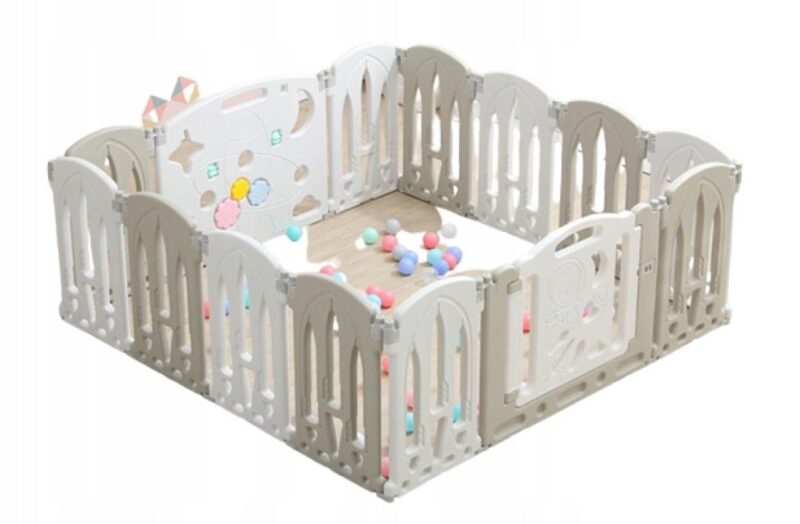 MODULAR FOLDING PLAYPEN FOR CHILDREN DRY POOL 12+2 GREY-WHITE