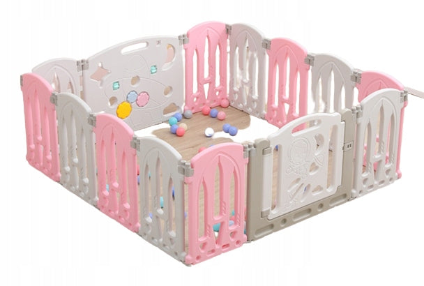 MODULAR FOLDING PLAYPEN FOR CHILDREN DRY POOL 12+2 PINK AND WHITE