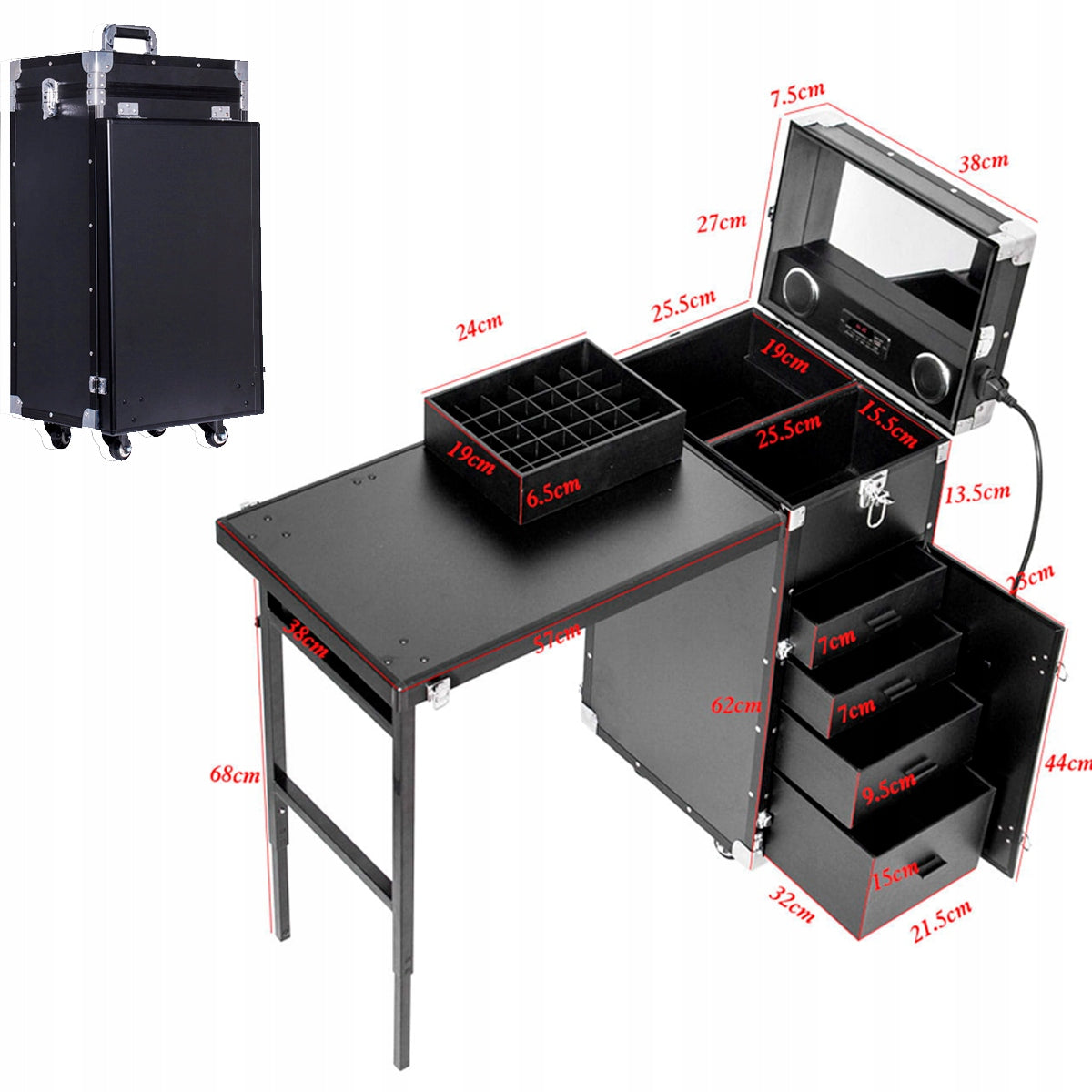 MOLLON Mobile Manicure Table Folding Trunk Bluetooth Speaker Black Color black