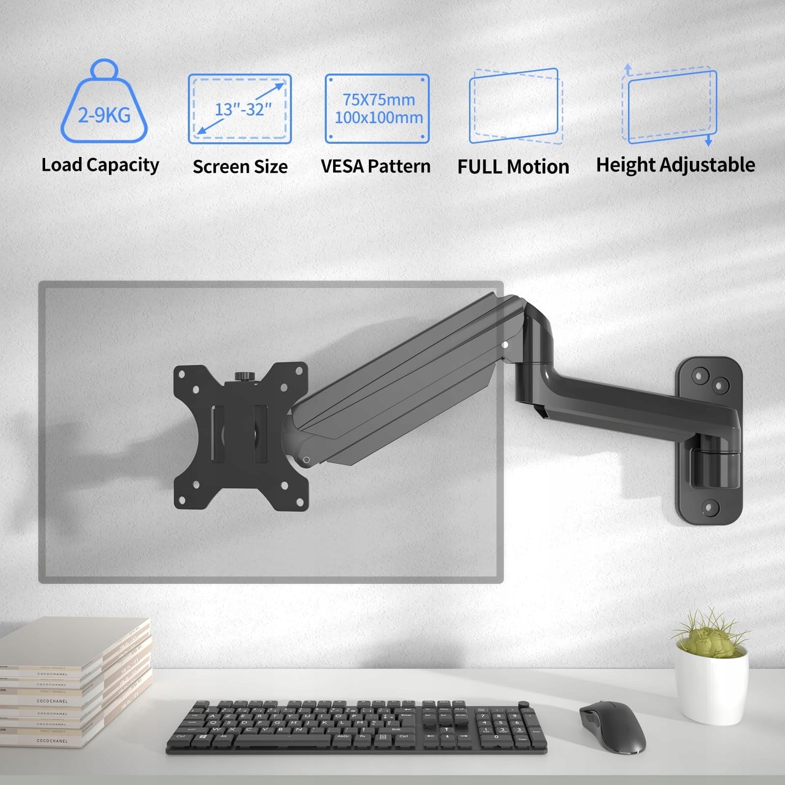 MONITOR WALL MOUNT ARM 32 INCHES 9KG VESA 75X100 ADJUSTABLE Manufacturer code WM01A