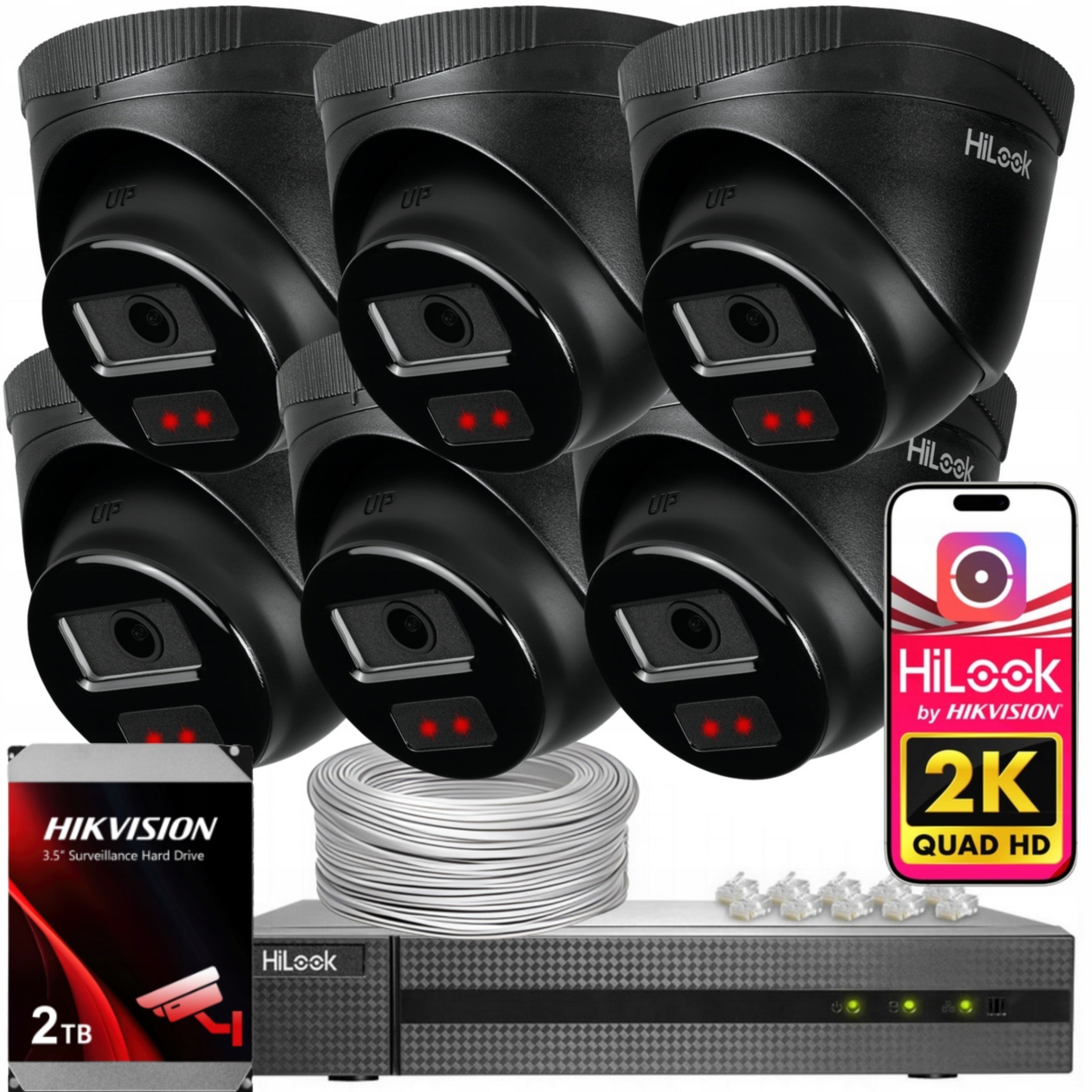 MONITORING KIT 6 IP CAMERAS 4Mpx POE APPLICATION IP67 HILOOK BY HIKVISION