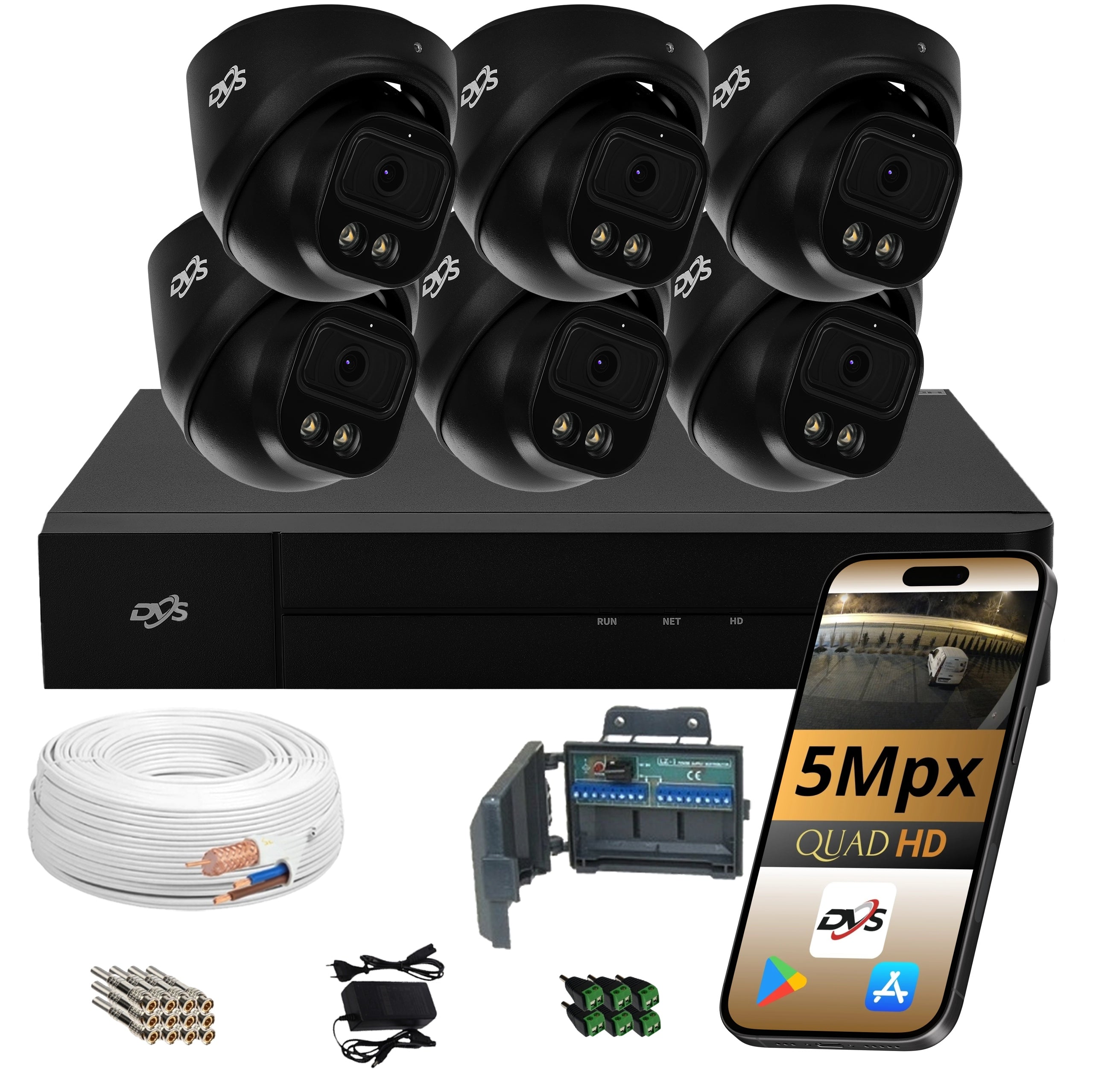 MONITORING KIT 6x ANALOG CAMERA 5MPX EXTERNAL BLACK RECORDER