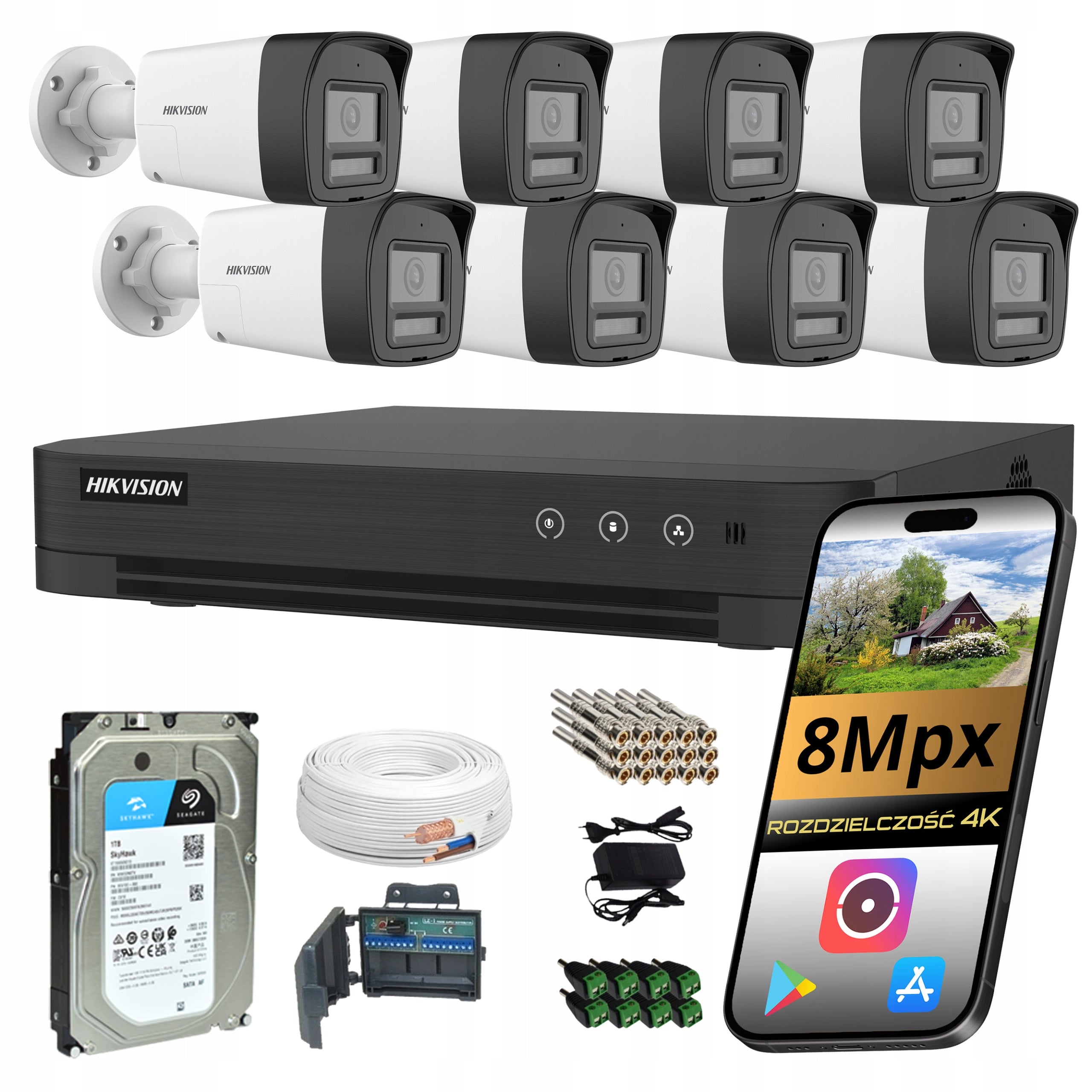 MONITORING KIT 8 ANALOG CAMERAS 4K 8Mpx IR LED HIKVISION DISK 1TB