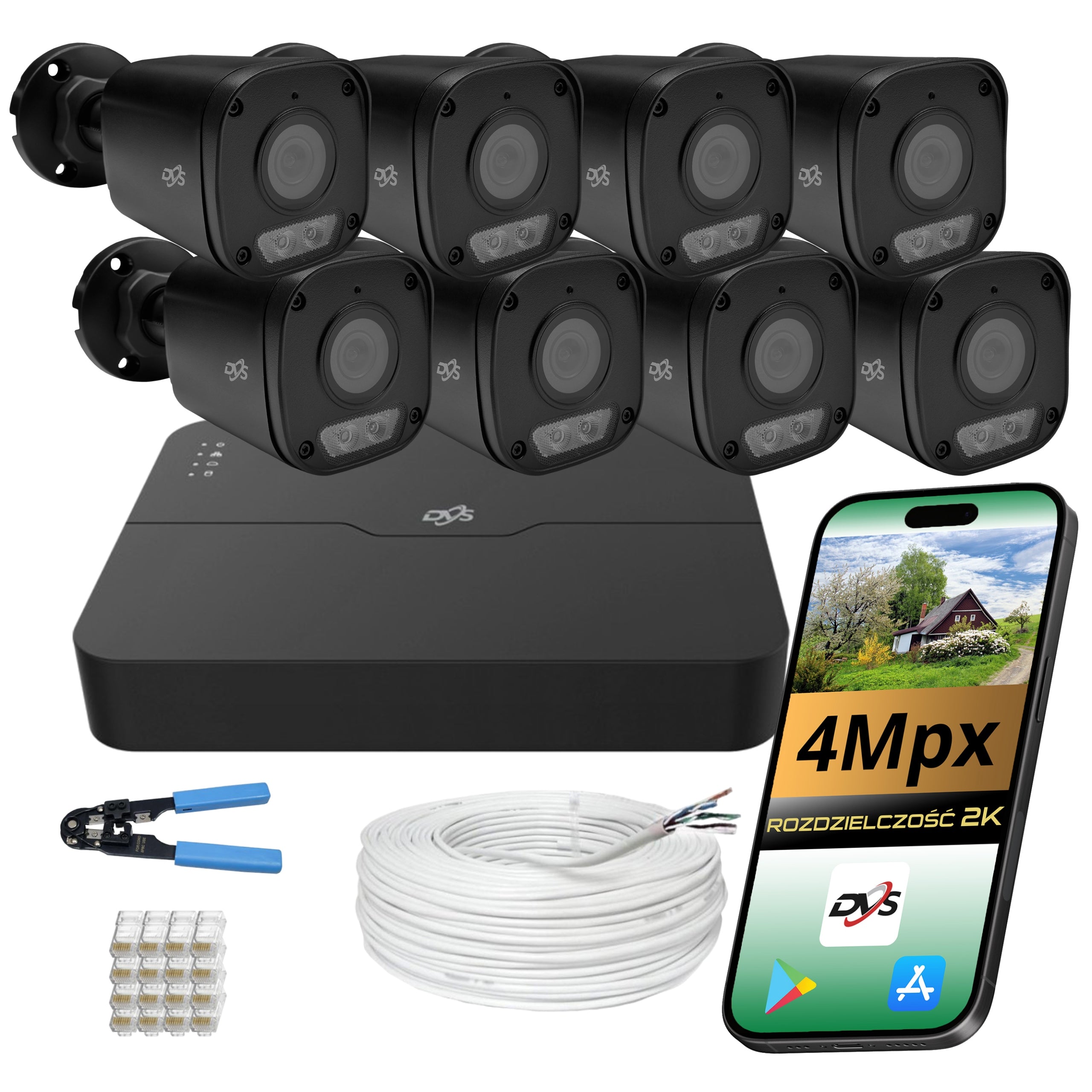 MONITORING KIT System 8x PoE IP Cameras 4Mpx Dual Light Tube DVS