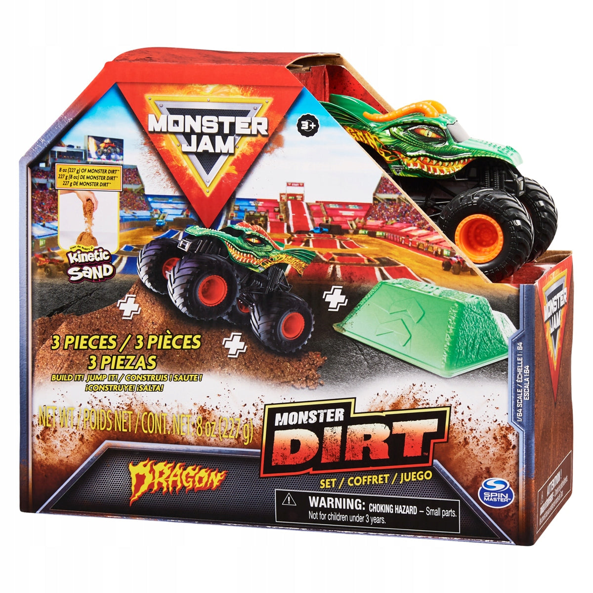 MONSTER JAM - kovový model Monster Truck, Dragon set s doplňky, 1:64