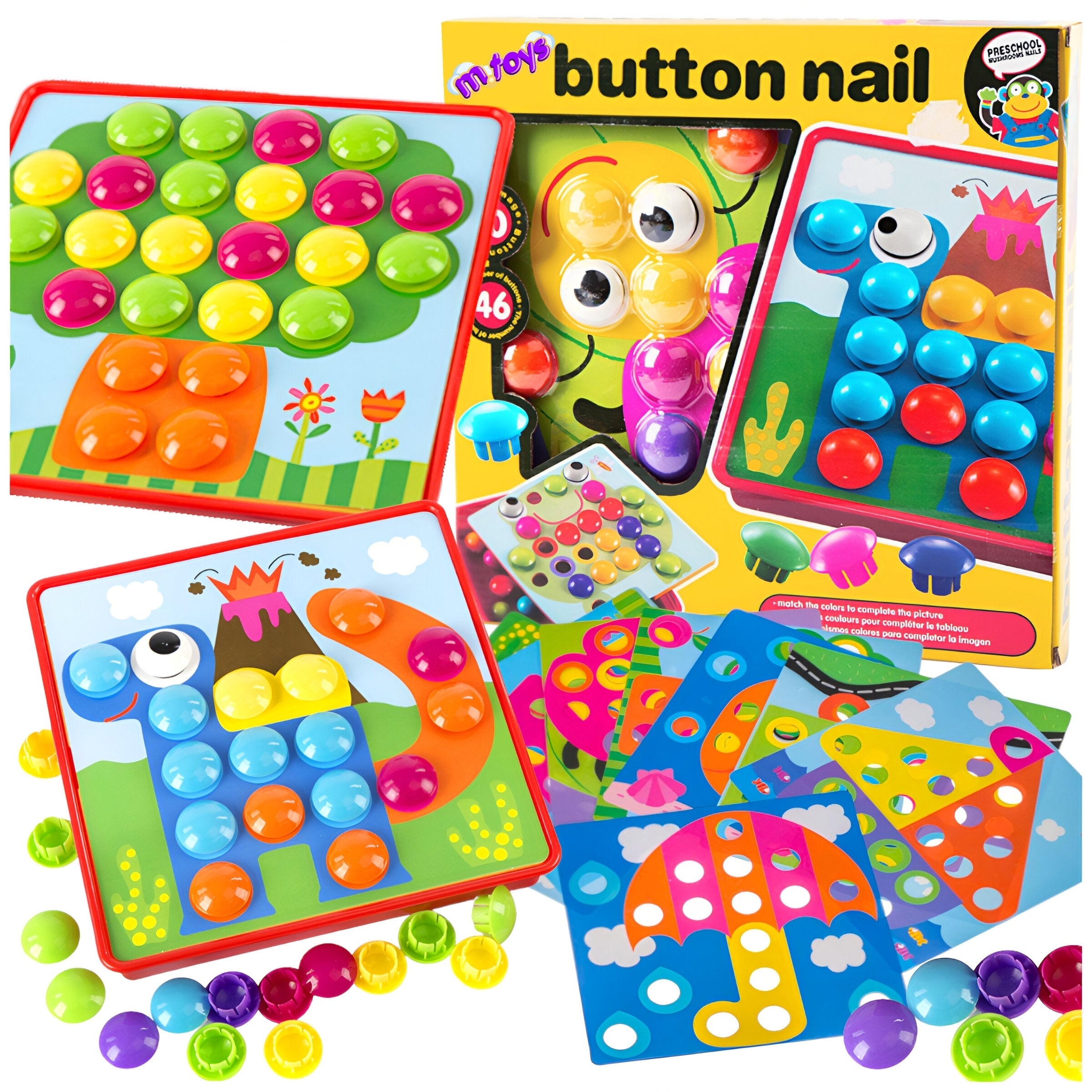 MONTESSORI PUZZLE BUTTON MOSAIC EDUCATIONAL COLORS MUSHROOM SHAPE 57e