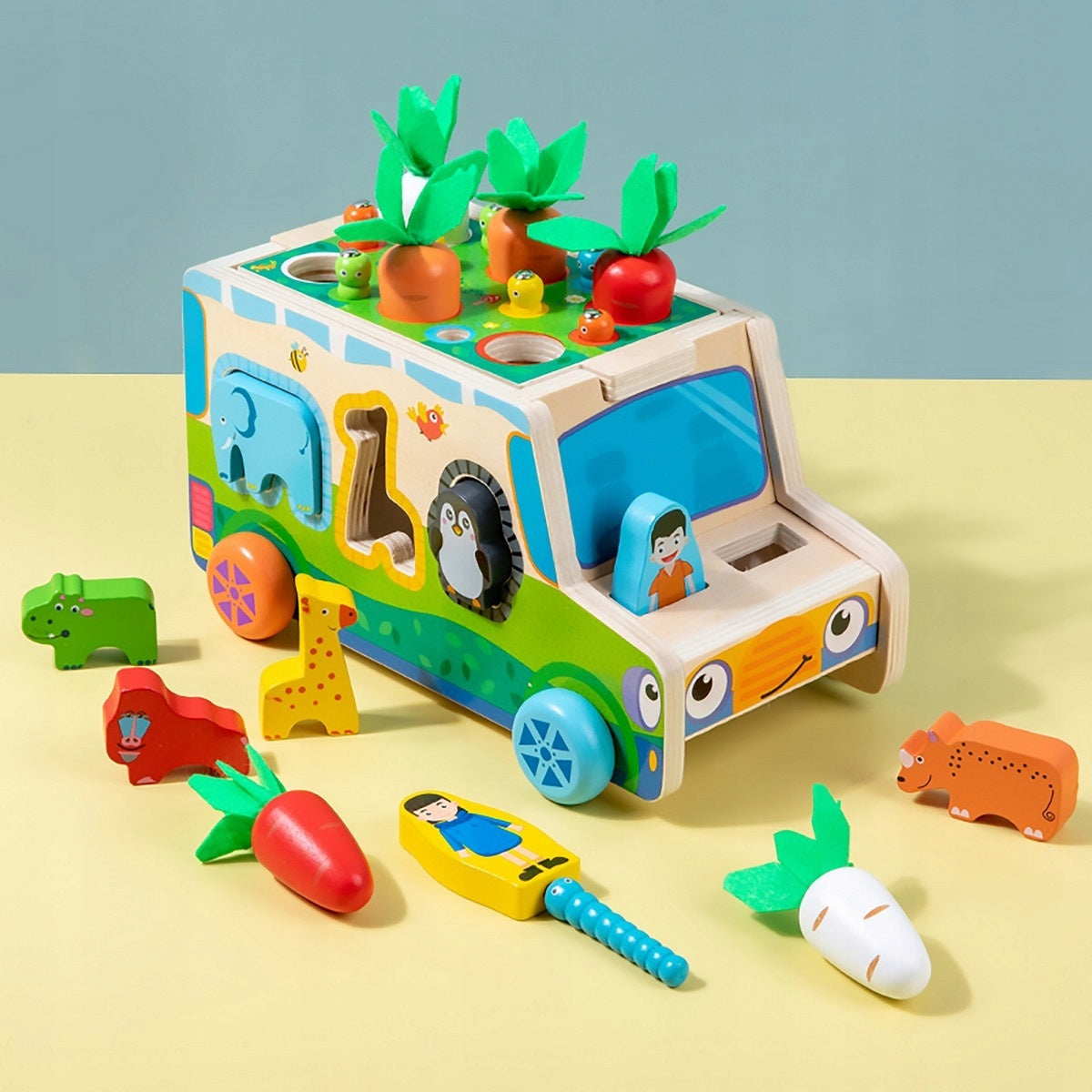 MONTESSORI SORTER BLOCKS CATCH WORM AUTO PUZZLE CARROTS AND WORMS Packaging status original