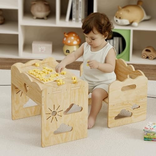 MONTESSORI TABLE FOR CHILDREN WOODEN WITH LEARNING CHAIRS FOR BIRTHDAY Brand no brand