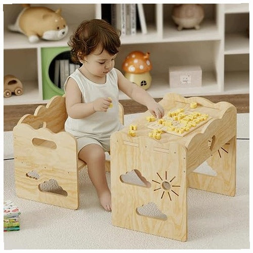 MONTESSORI TABLE FOR CHILDREN WOODEN WITH LEARNING CHAIRS FOR BIRTHDAY