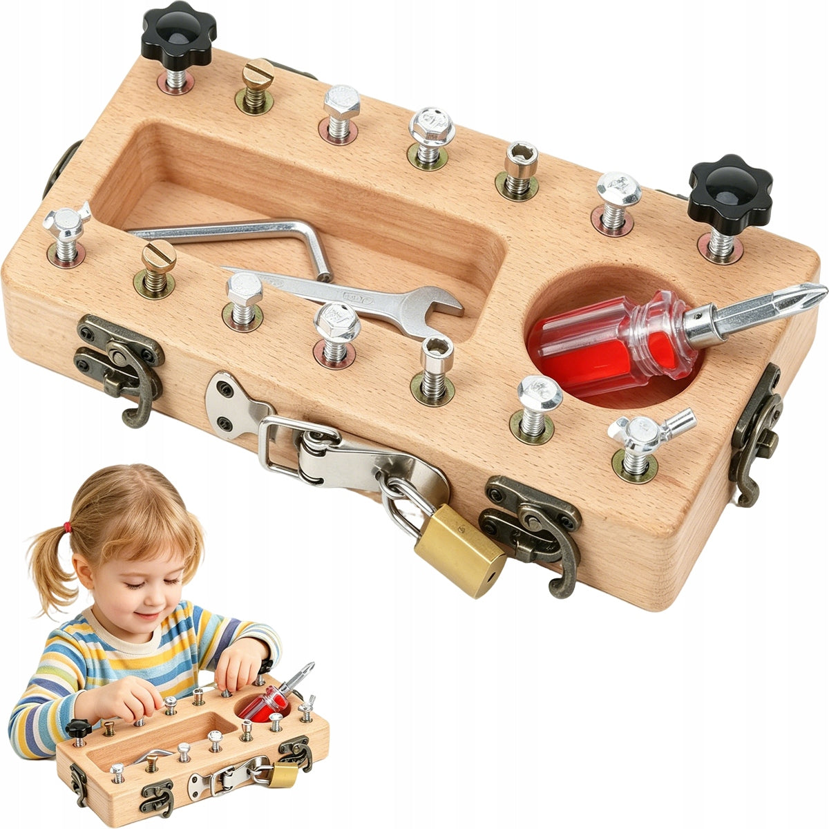 MONTESSORI TOY FOR BUDDING BUILDERS: LOCKS, SCREWS, BOLTS, KEYS - FINE MOTOR SKILLS