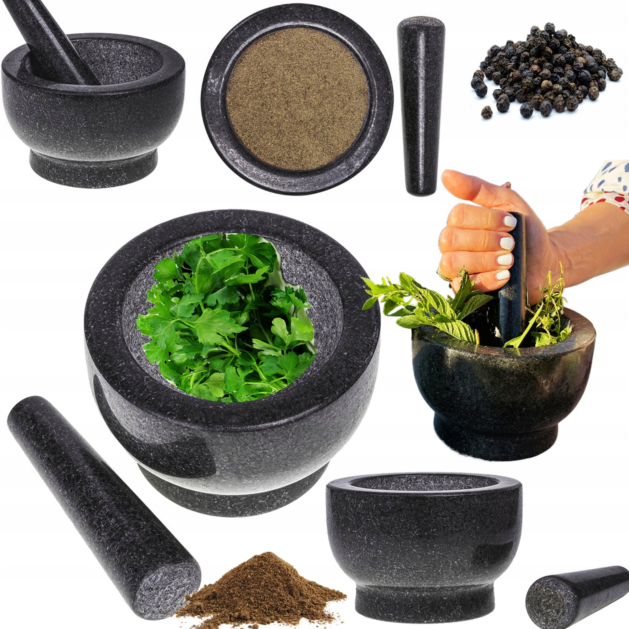 MORTAR GRANITE KITCHEN PESTLE FOR GRINDING SPICES PESTO ESCAPER Manufacturer code 5901801508403