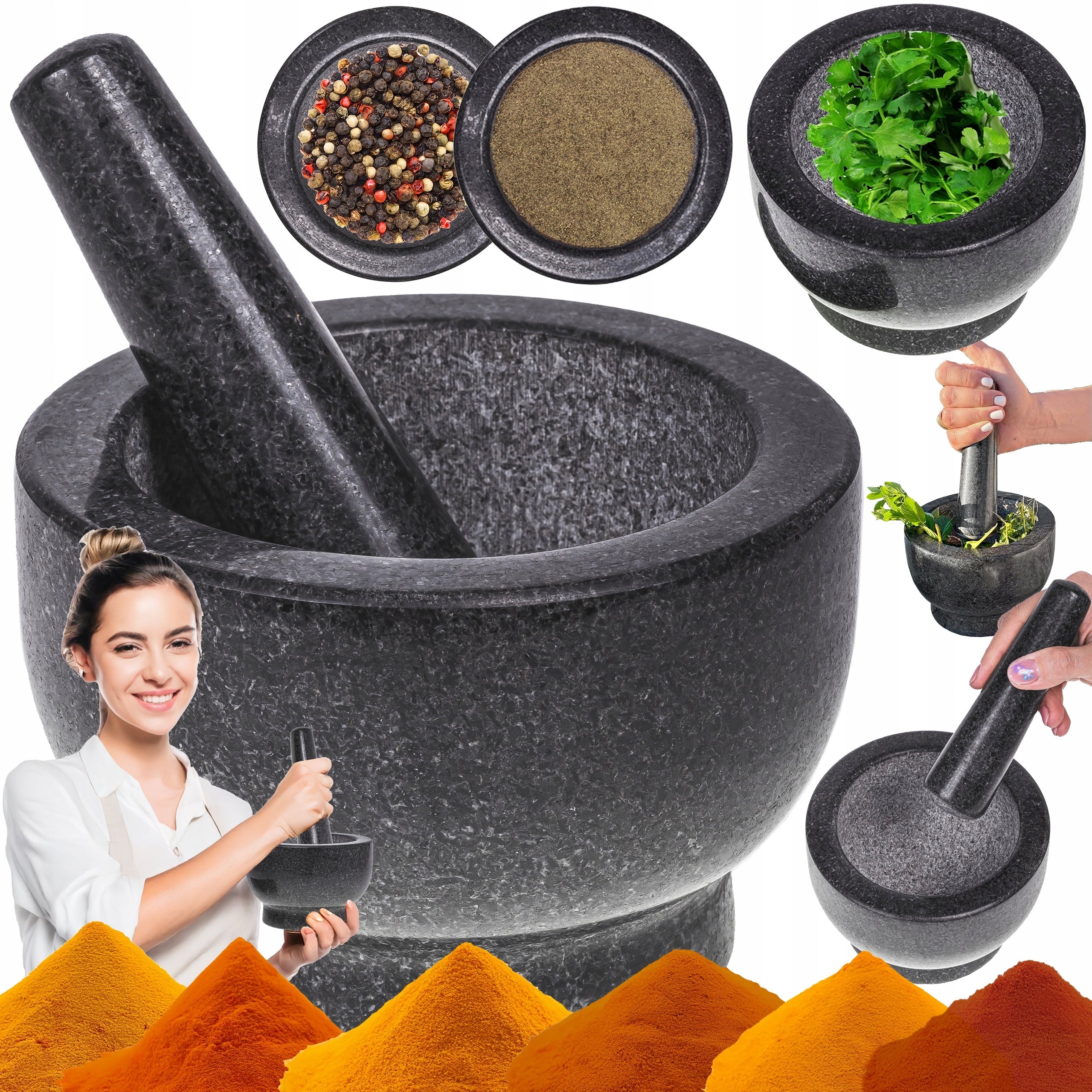 MORTAR GRANITE KITCHEN PESTLE FOR GRINDING SPICES PESTO ESCAPER