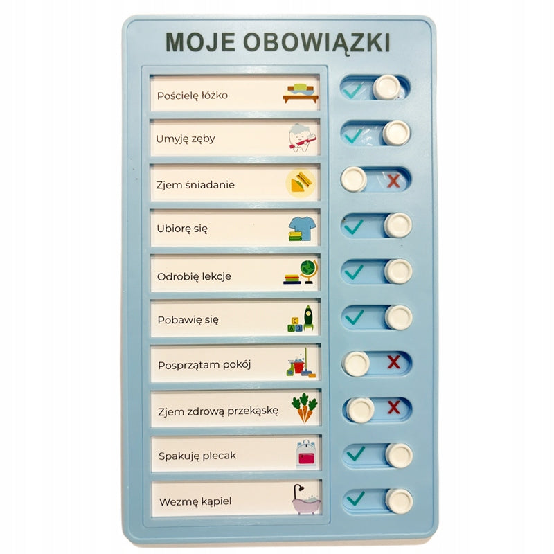 MOTIVATIONAL BOARD FOR CHILDREN LIST OF RESPONSIBILITIES in Polish BLUE
