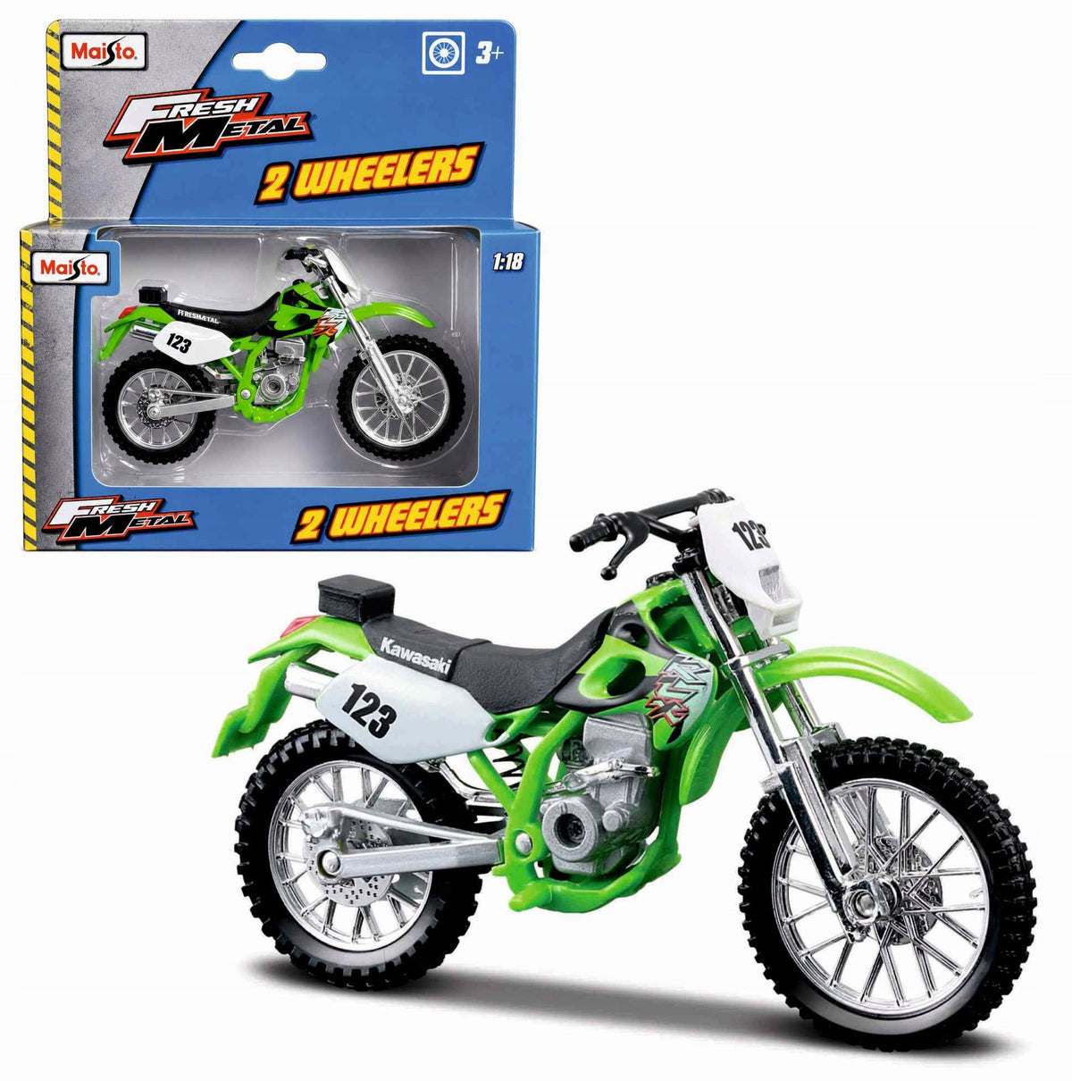 MOTOR KAWASAKI KLX 250SR 1:18 SCALE MODEL MAISTO FRESH METAL FAITHFUL 3+