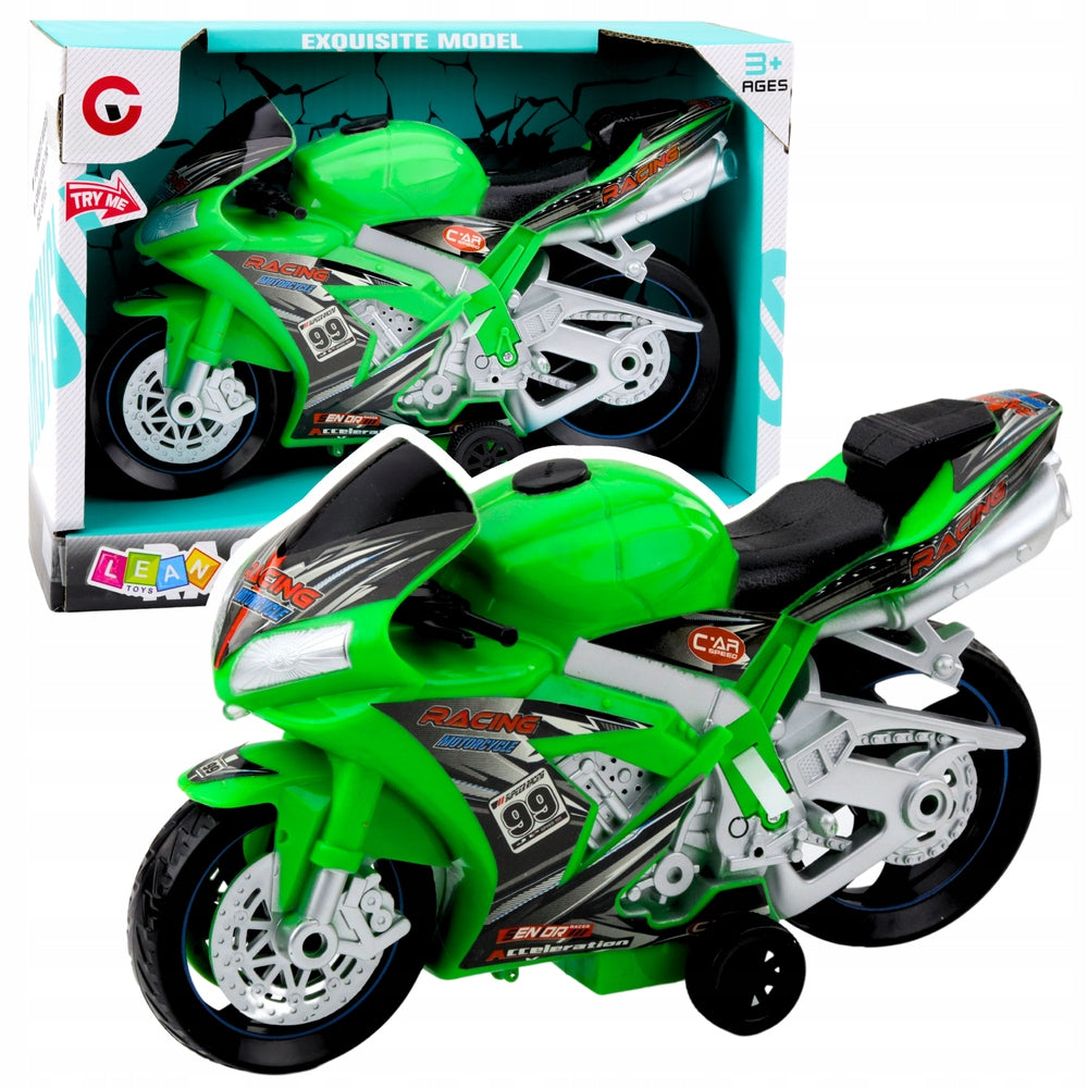MOTORCYCLE BATTERY OPERATED RACING CHASER MAKES LIGHT SOUNDS GREEN Color green