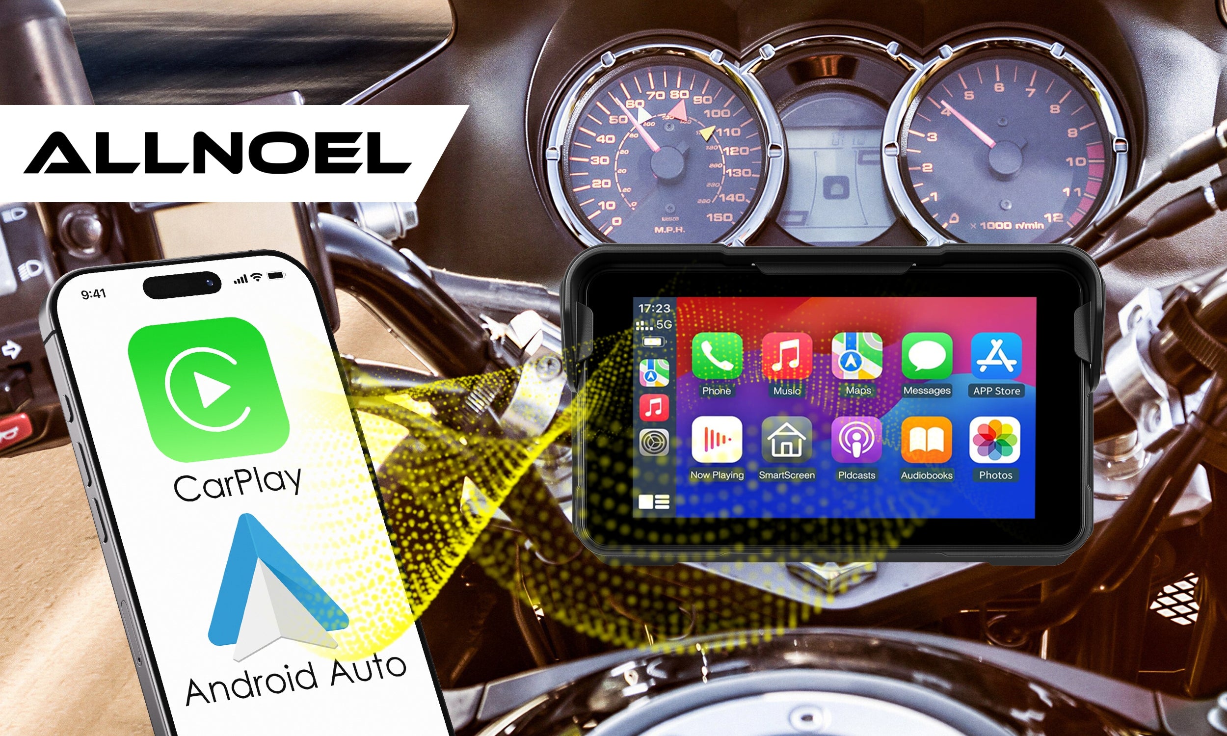 MOTORCYCLE STATION MULTIMEDIA TABLET NAVIGATION CARPLAY ANDROID AUTO 5" Manufacturer code Stacja na motocykl 5" ALLNOEL USB-C