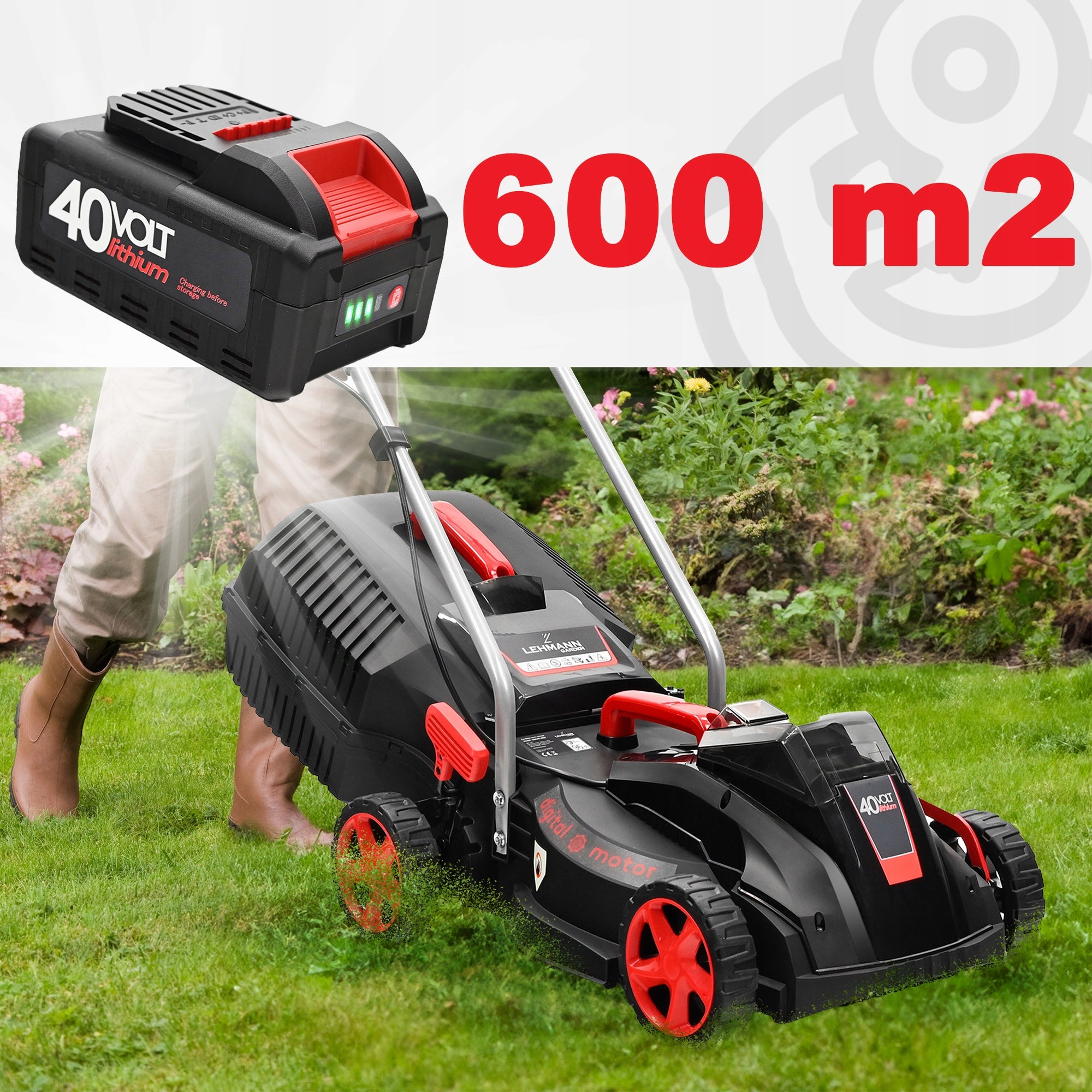 MOWER CORDLESS INDUCTION MOTOR 40V CHARGER POWERFUL BATTERY Brand Lehmann