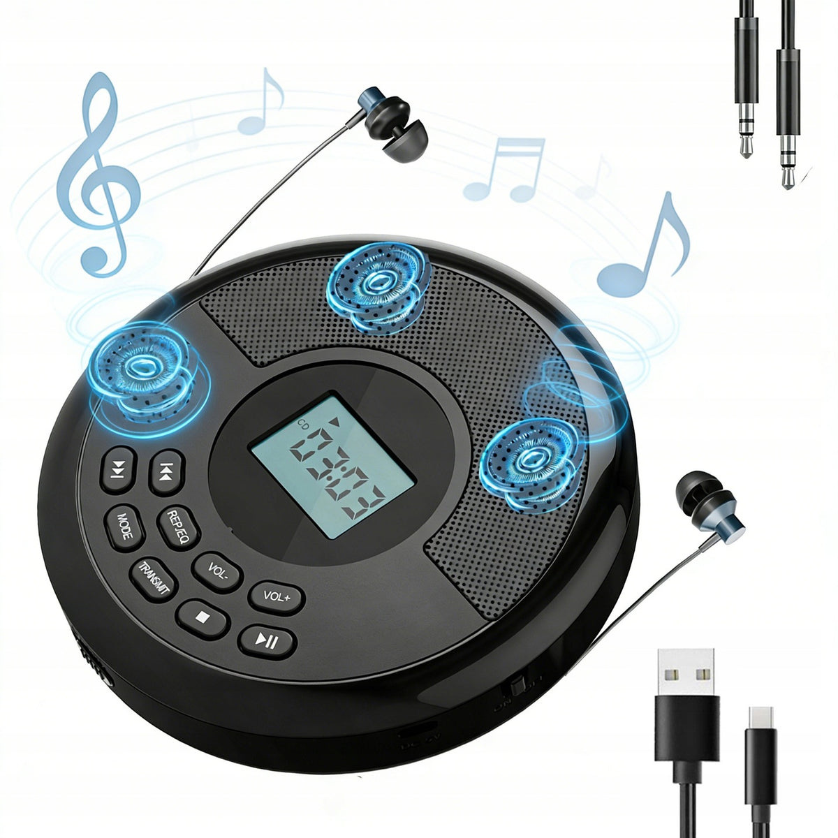 MP3 CD PLAYER PORTABLE DISCMAN BLUETOOTH AUX USB BLACK Manufacturer code LY-058