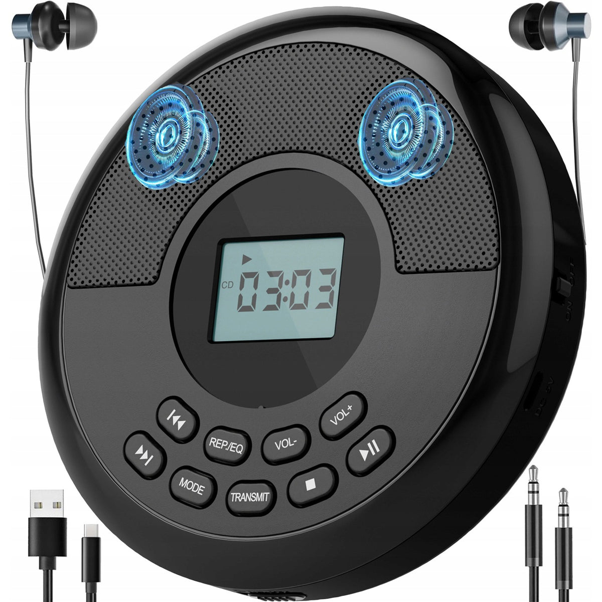 MP3 CD PLAYER PORTABLE DISCMAN BLUETOOTH AUX USB BLACK