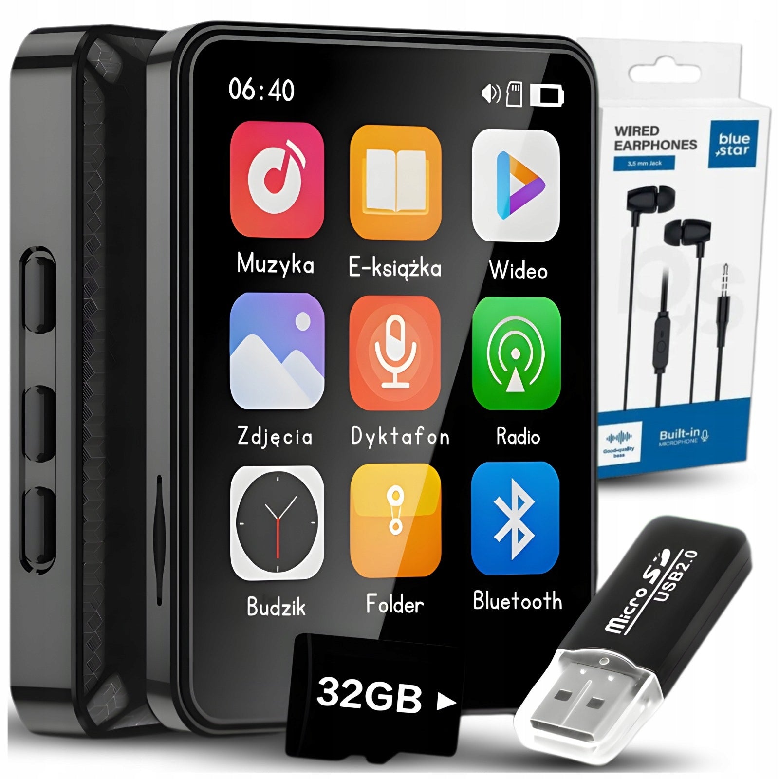MP3 PLAYER MP4 32GB BLUETOOTH SPEAKER PL MENU RADIO VOICE RECORDER HEADPHONES