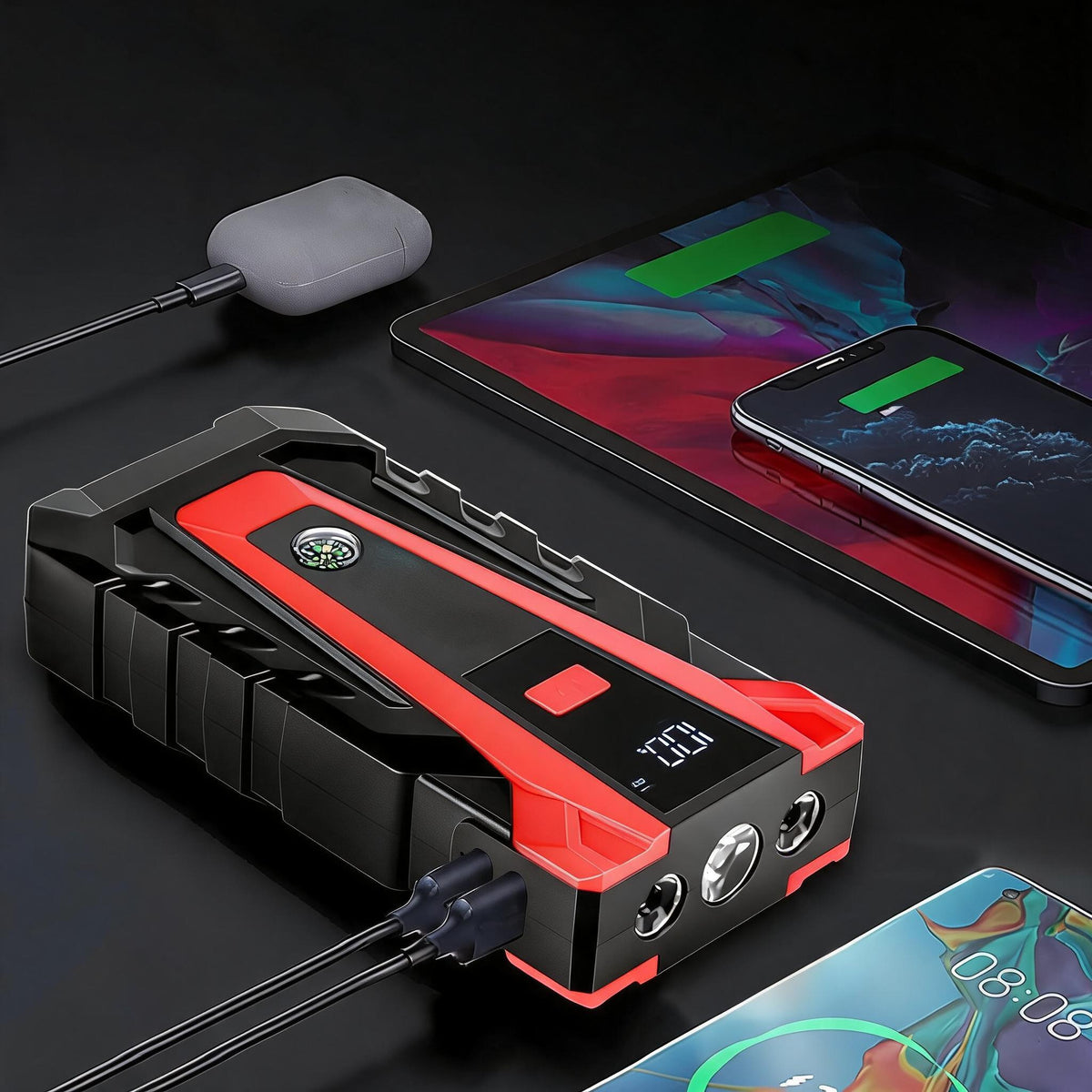 MULTI-FUNCTION JUMP STARTER 6000MAH WITH POWERBANK AND FLASHLIGHT LED COMPASS Brand FUMO