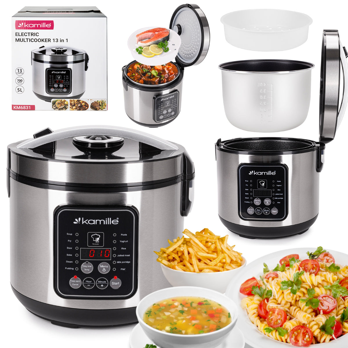 MULTICOOKER ELECTRIC POT PRESSURE COOKER STEAMER 13 PROGRAMS KAMILLE