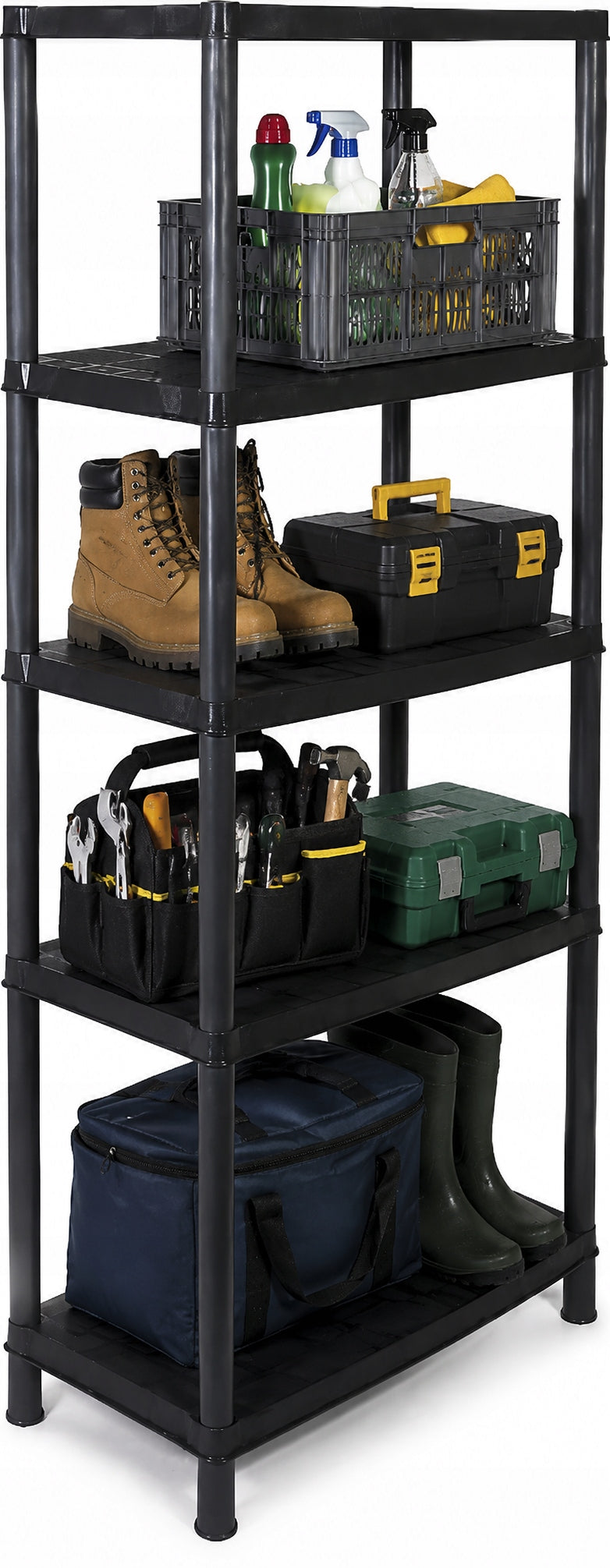 MULTIFUNCTION BOOKCASE PLASTIC BLACK 5 SHELVES IDEAL FOR GARAGE BASEMENT
