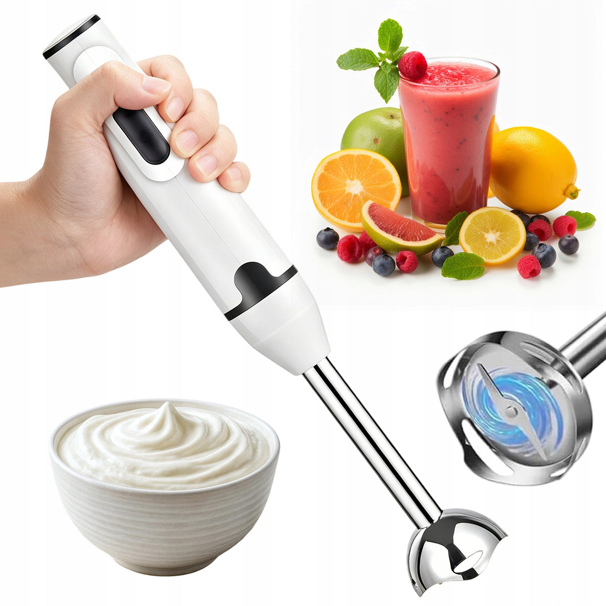 MULTIFUNCTION HAND BLENDER MIXER ROBOT TURBO SHREDDER 400W WHITE