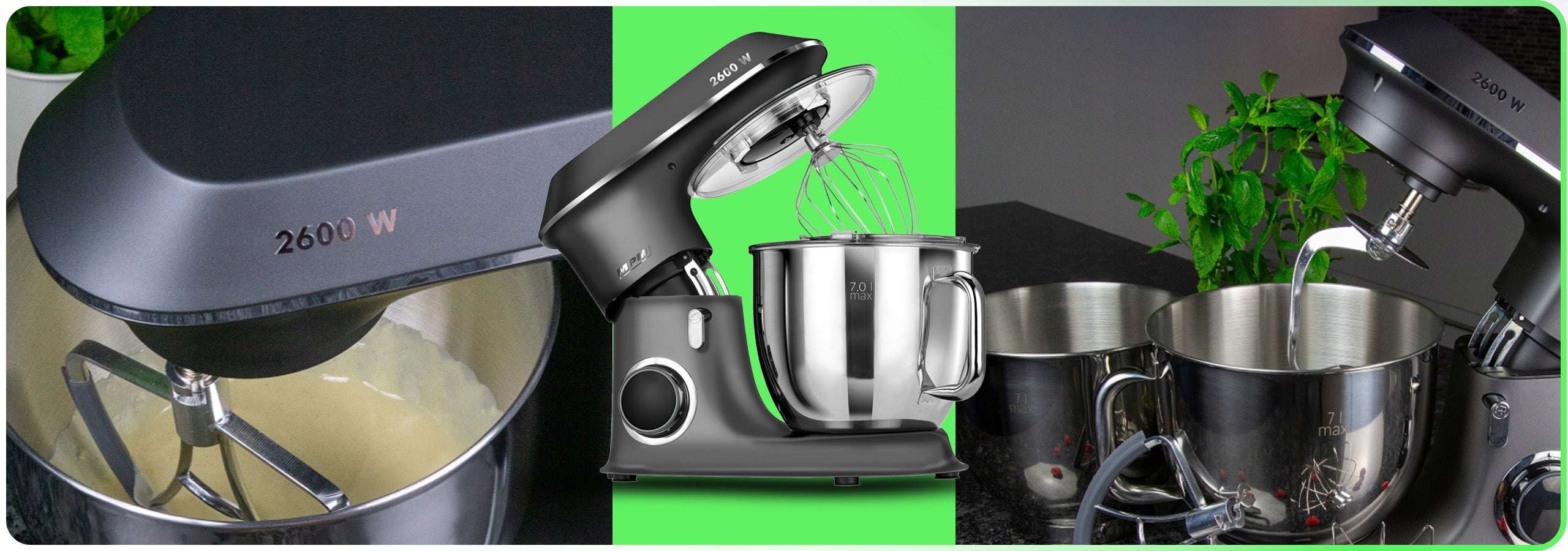 MULTIFUNCTIONAL FOOD PROCESSOR PLANETARY MIXER MPM MRK-20 2600W 2 BOWLS 7L Dominant color silver/gray
