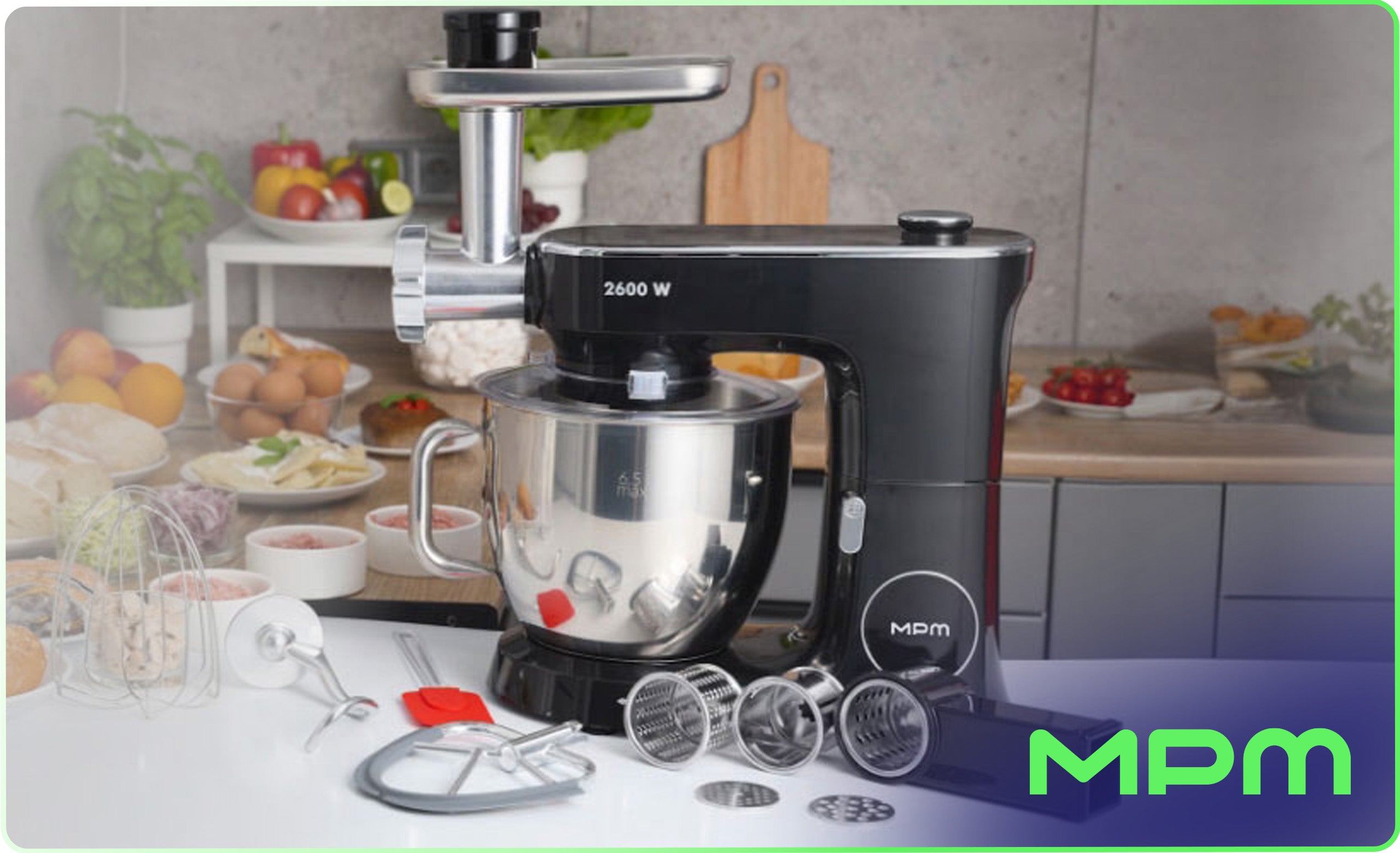 MULTIFUNCTIONAL FOOD PROCESSOR PLANETARY MIXER MPM MRK-26 2600W 3IN1 HEATS Model MRK-26