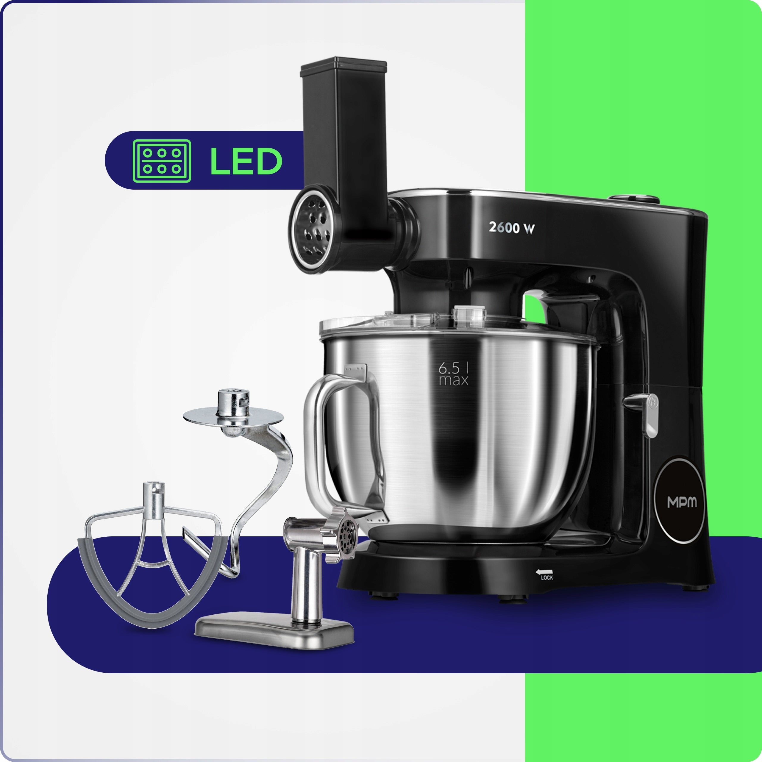 MULTIFUNCTIONAL FOOD PROCESSOR PLANETARY MIXER MPM MRK-26 2600W 3IN1 HEATS Power rating 2600 W
