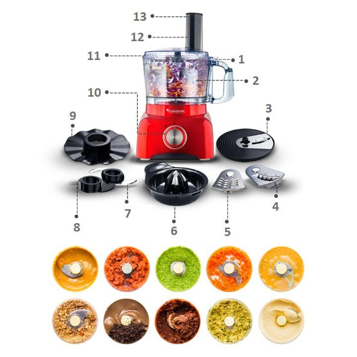 MULTIFUNCTIONAL MALAKSER FOOD PROCESSOR GRATER SHREDDER 800 IN 1,2 L Rotational speed control type incremental