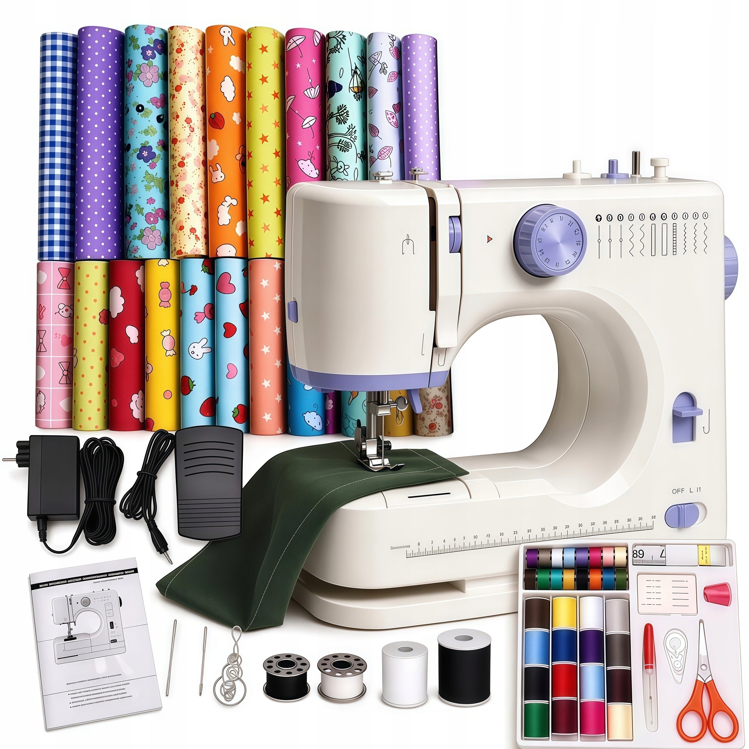 MULTIFUNCTIONAL SEWING MACHINE WITH 12 STITCH PATTERNS, 2 SPEEDS, AND FOOT PEDAL