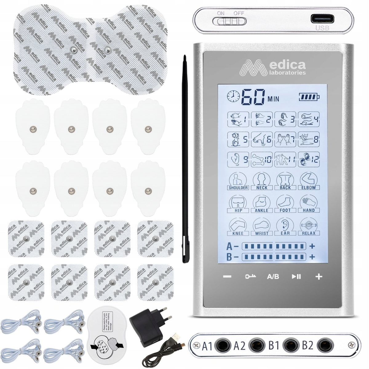 MUSCLE ELECTROSTIMULATOR MASSAGER TENS EMS ELECTROTHERAPY 17 PACK ELECTRODE Packaging status original