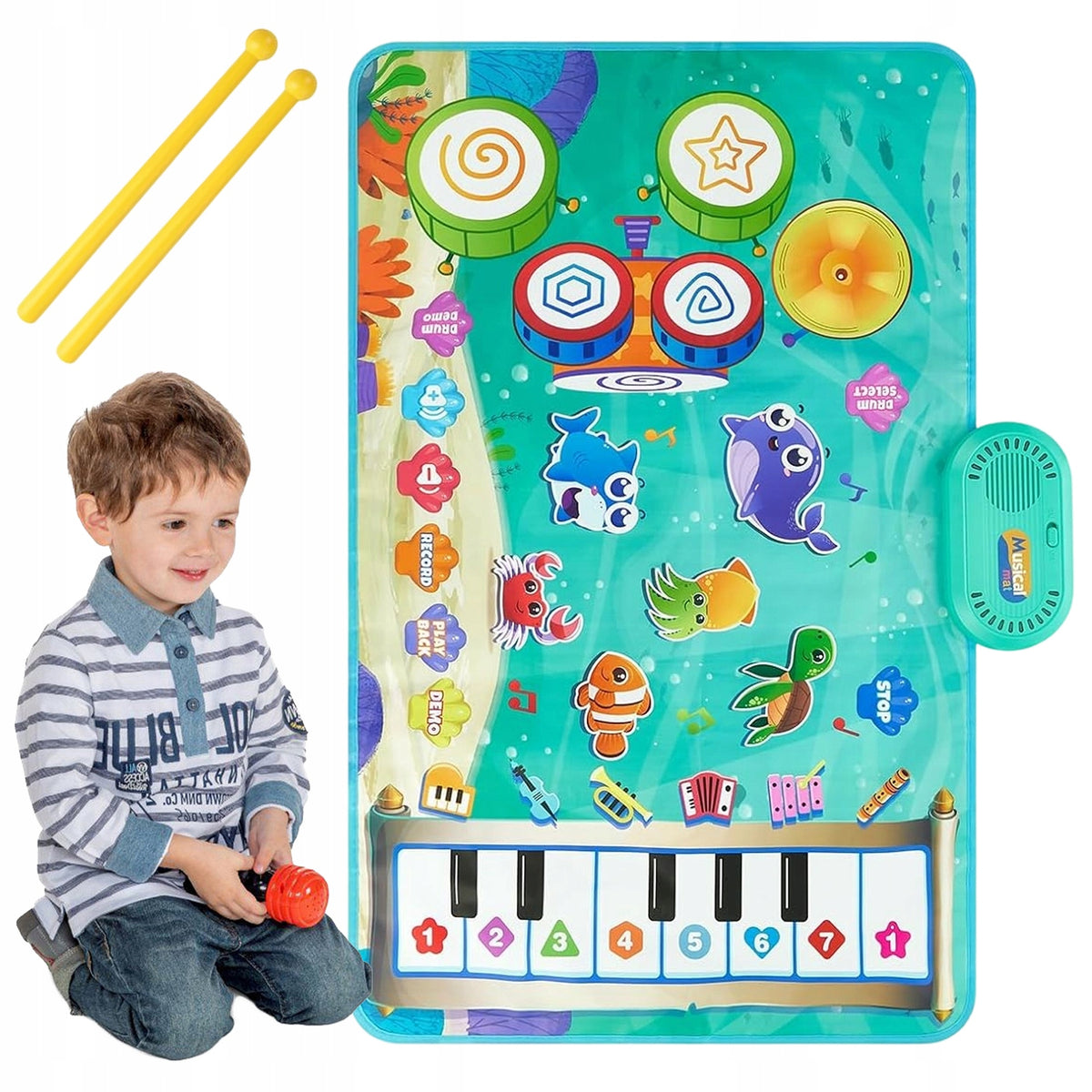 MUSIC MAT INTERACTIVE MAT FOR CHILDREN BLUE WITH RECORDING FUNCTION