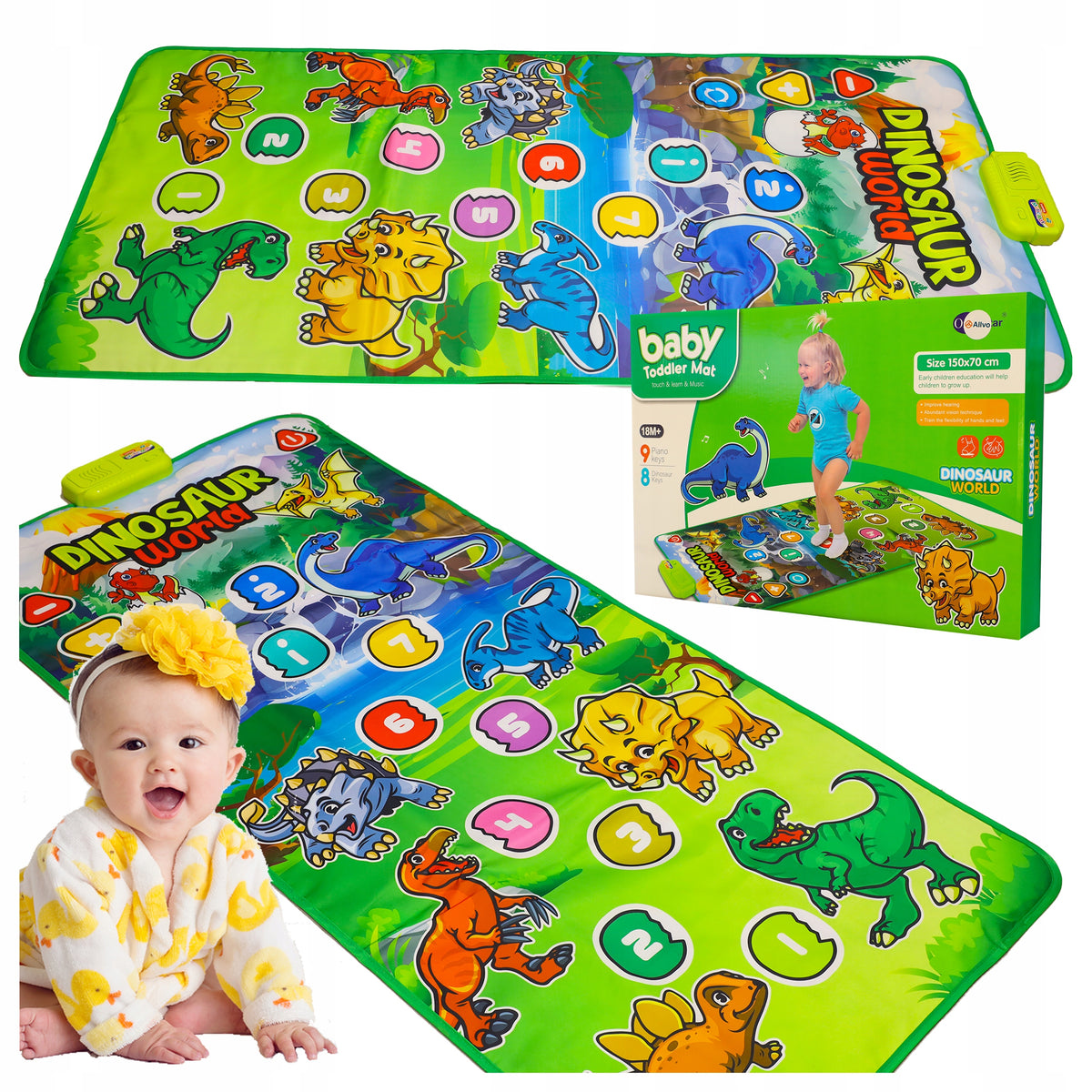 MUSIC MAT INTERACTIVE PIANO DINOSAURS SOUNDS GAME FOR CHILDREN 150X70 Brand Allvo