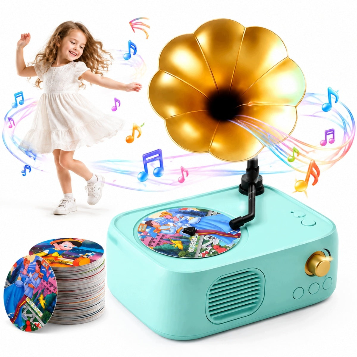 MUSIC TOY TURNTABLE WITH 48 FAIRY TALES AND RECORDING FUNCTION FOR CHILDREN