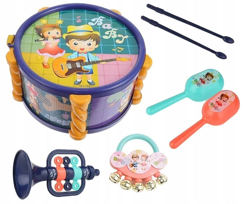 MUSICAL INSTRUMENTS COLORFUL SENSORY TODDLER DRUM RATTLE TRUMPET Packaging status original