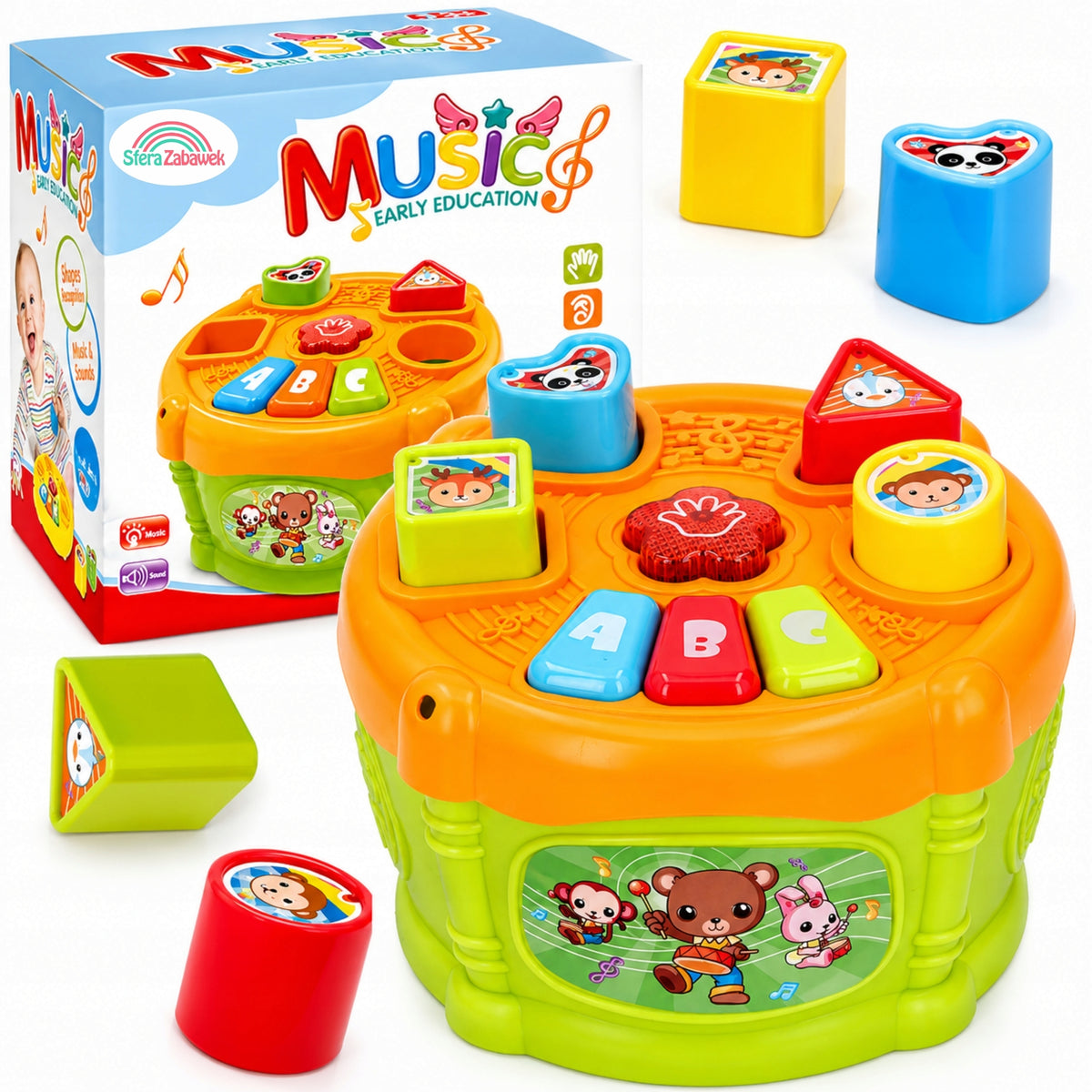 MUSICAL POT FOR BRICK SORTER DRUM COLORS SHAPES