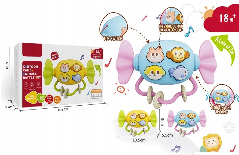 MUSICAL SENSORY RATTLE TEETHER CANDY WITH ANIMAL SOUND Packaging status original