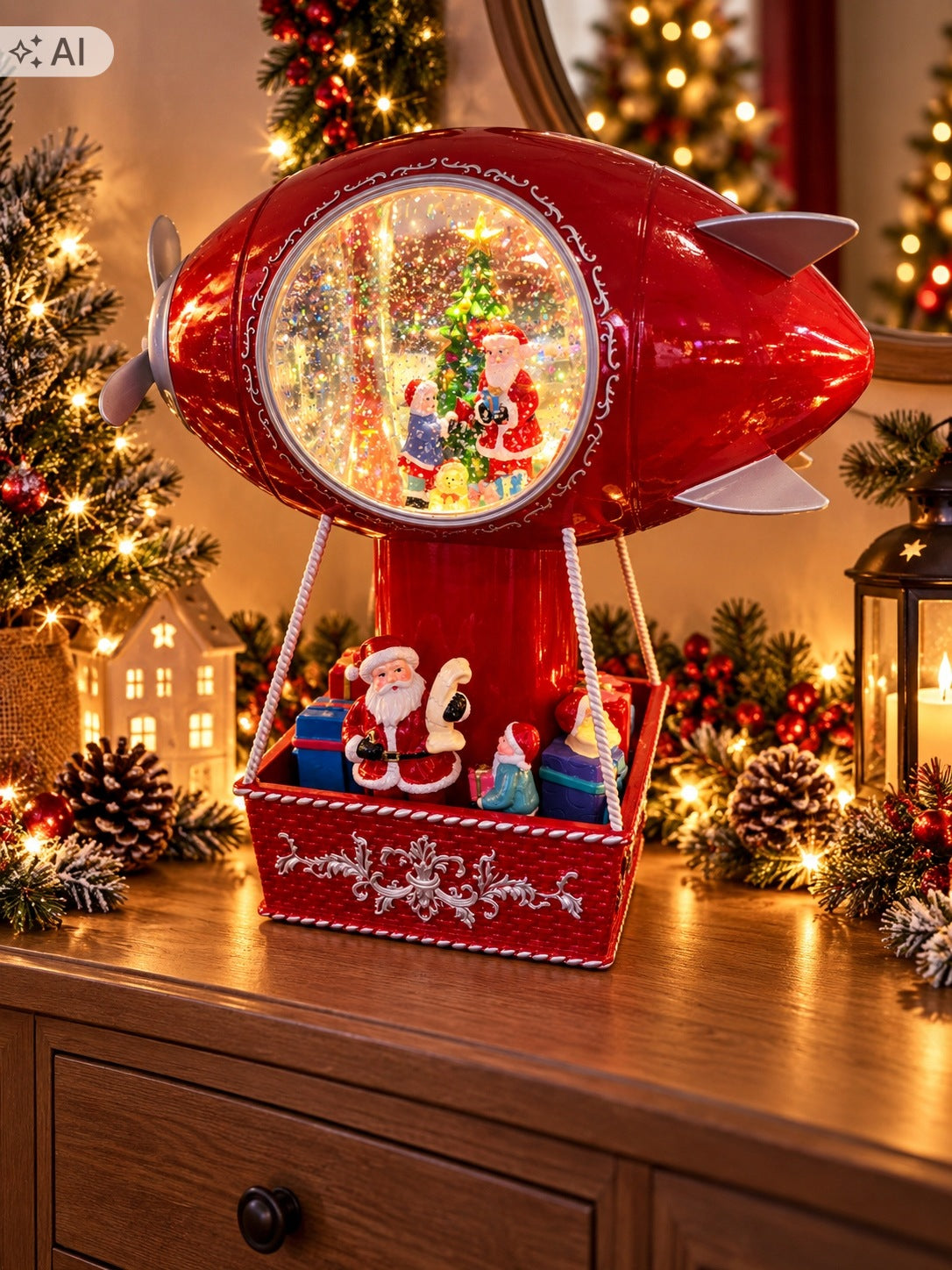Magic Snowball Airship Santa Claus Christmas Tree 38cm LED USB