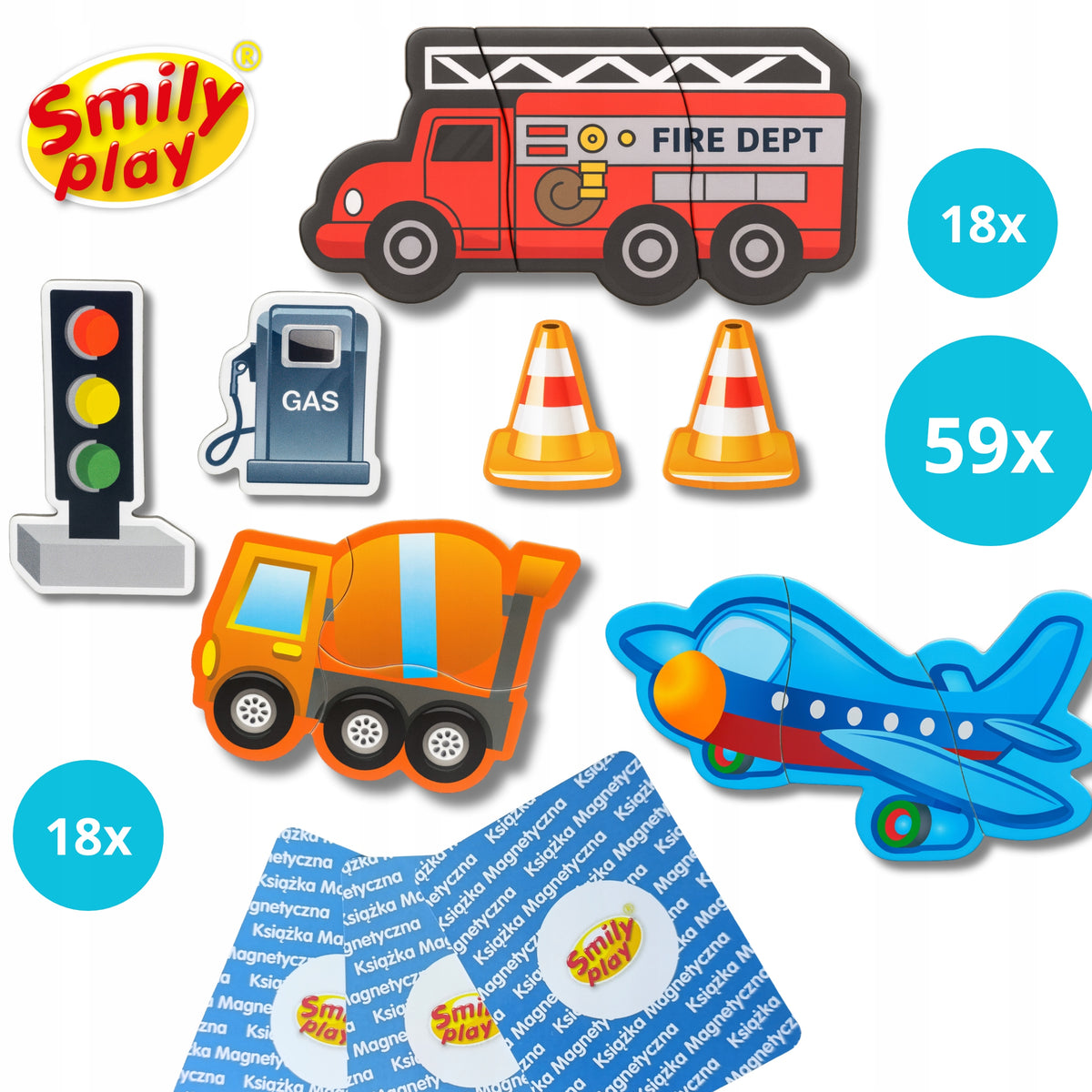 Magnetic Puzzle Vehicles Cars Book Smily Play for Kids 3+ Puzzle Manufacturer code zabawka edukacyjna kreatywna rozwój dziecka