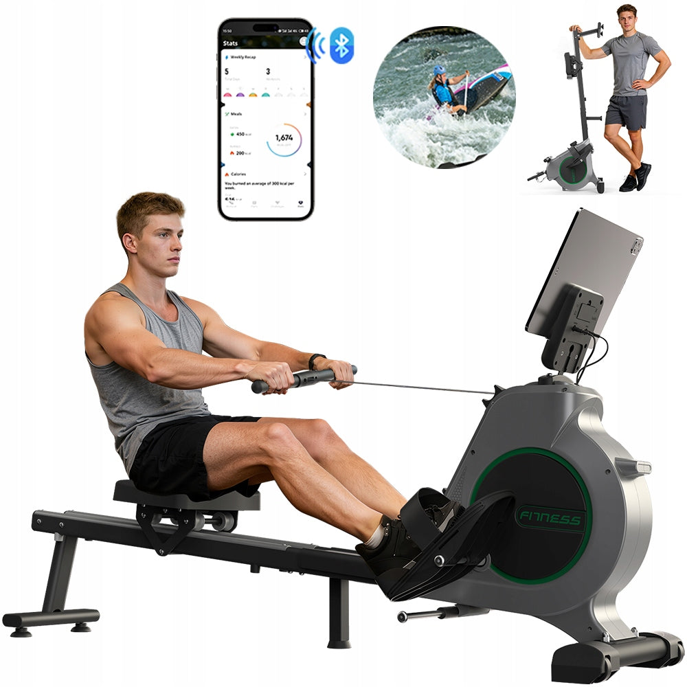 Magnetic Rowing Machine Crane LCD Dual Track Professional 16 Levels with App