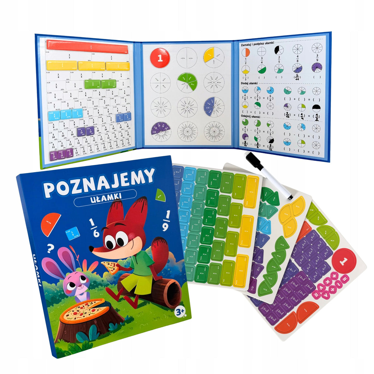 Magnetic educational book "We know fractions" in Polish + pen