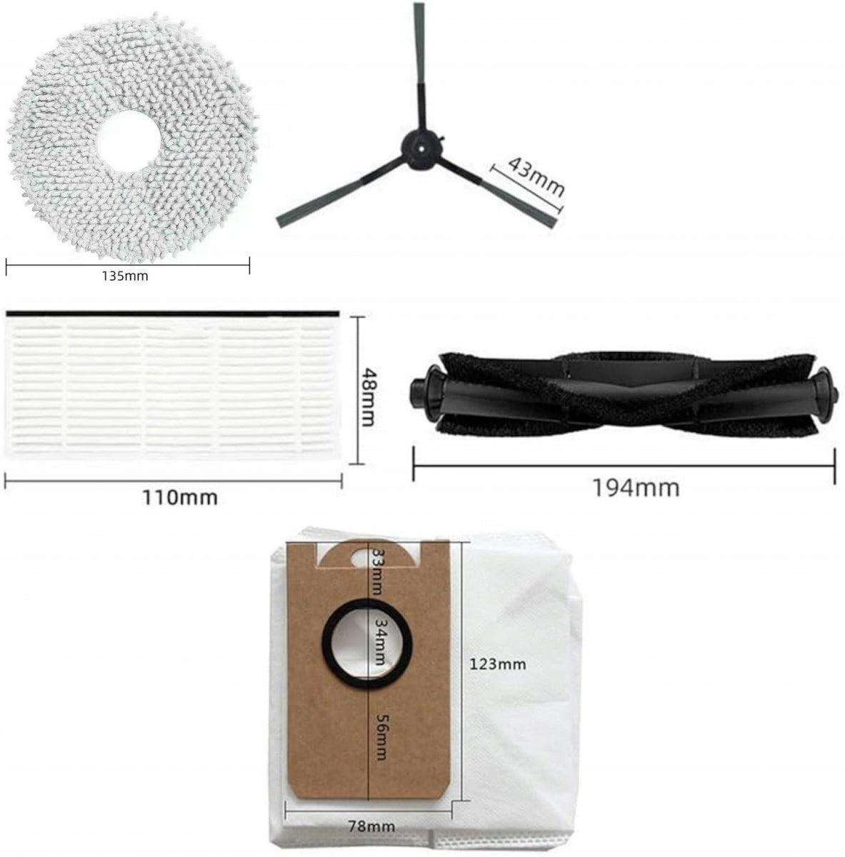 Main brush set side mop bags filters for Proscenic M9 / M9 Pro Manufacturer code AROB000183