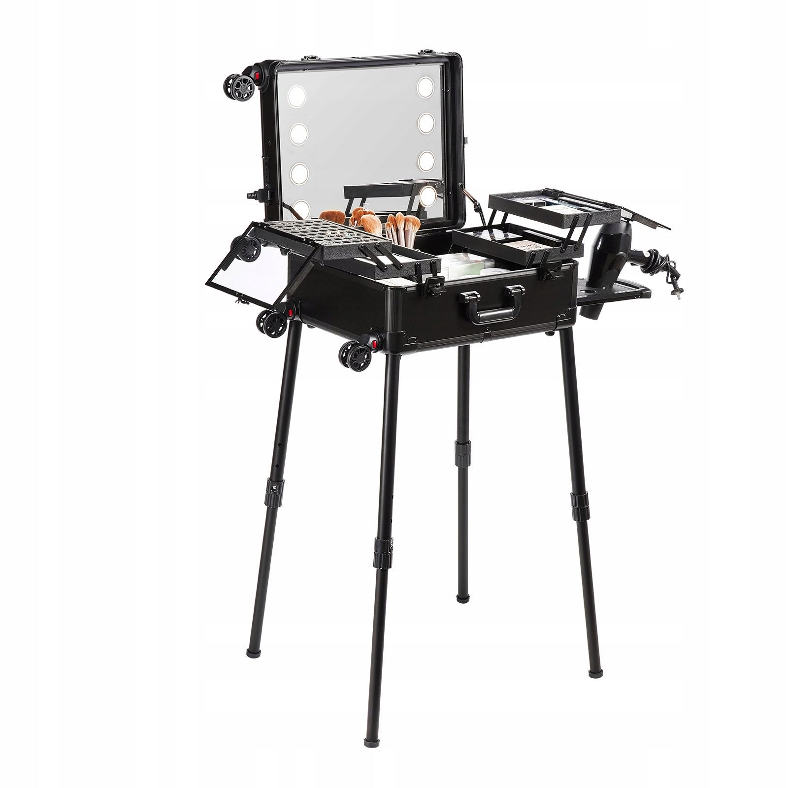 Makeup Cosmetic Suitcase with Mirror and Lock - 4 Shelves