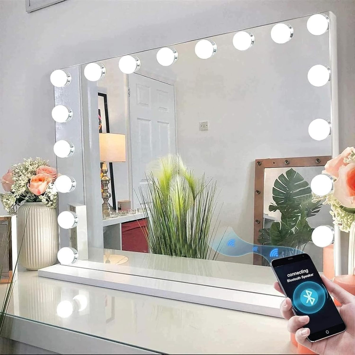 Makeup Mirror Illuminated Hollywood 80x62cm 18xLED BT Music!