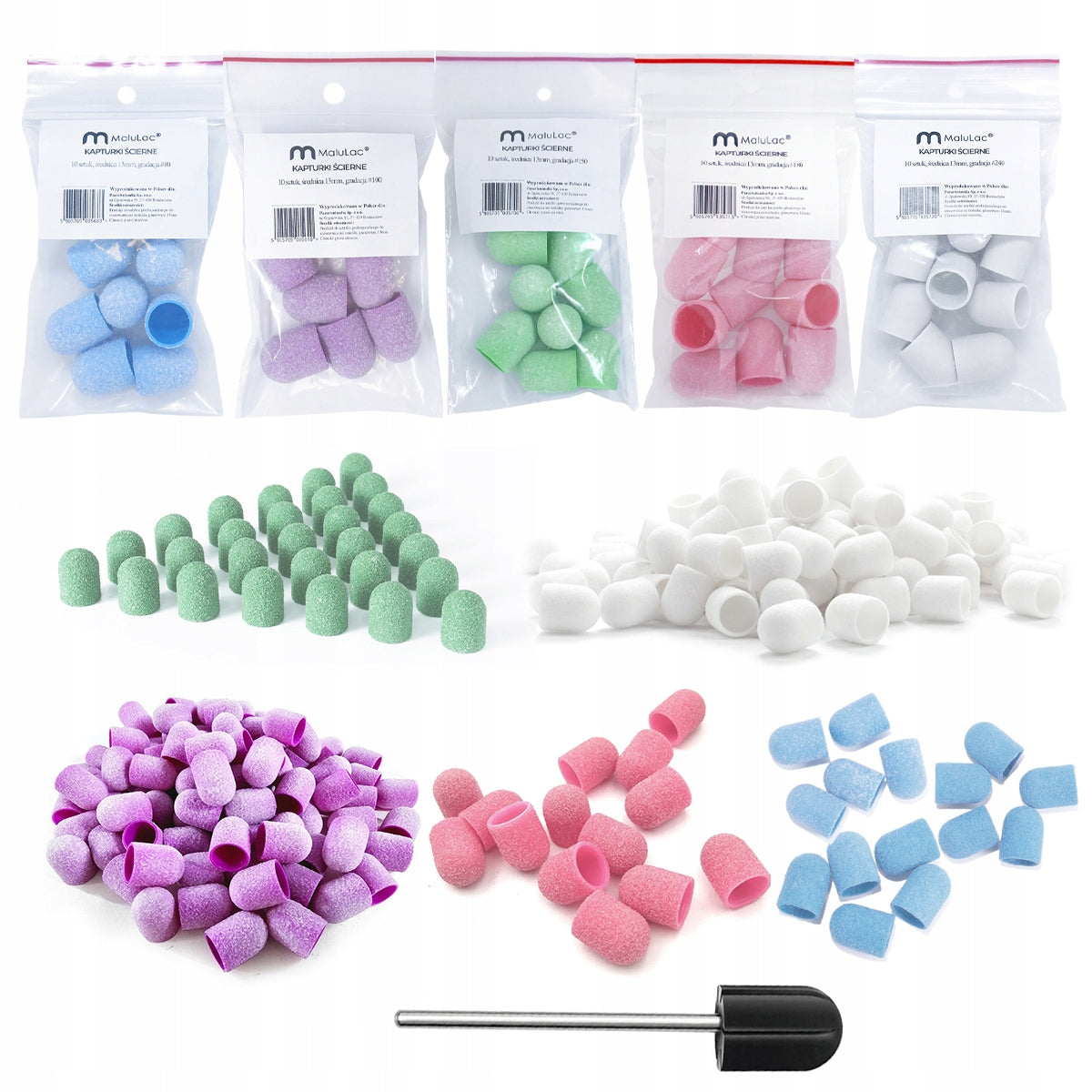 MaluLac SET 50x Abrasive caps for pedicure 13mm + carrier Packaging status original