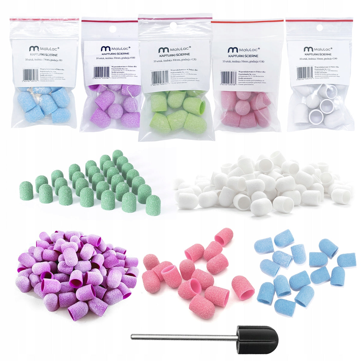 MaluLac SET 50x CAPS Abrasive pads for pedicure 10mm + carrier Packaging status original